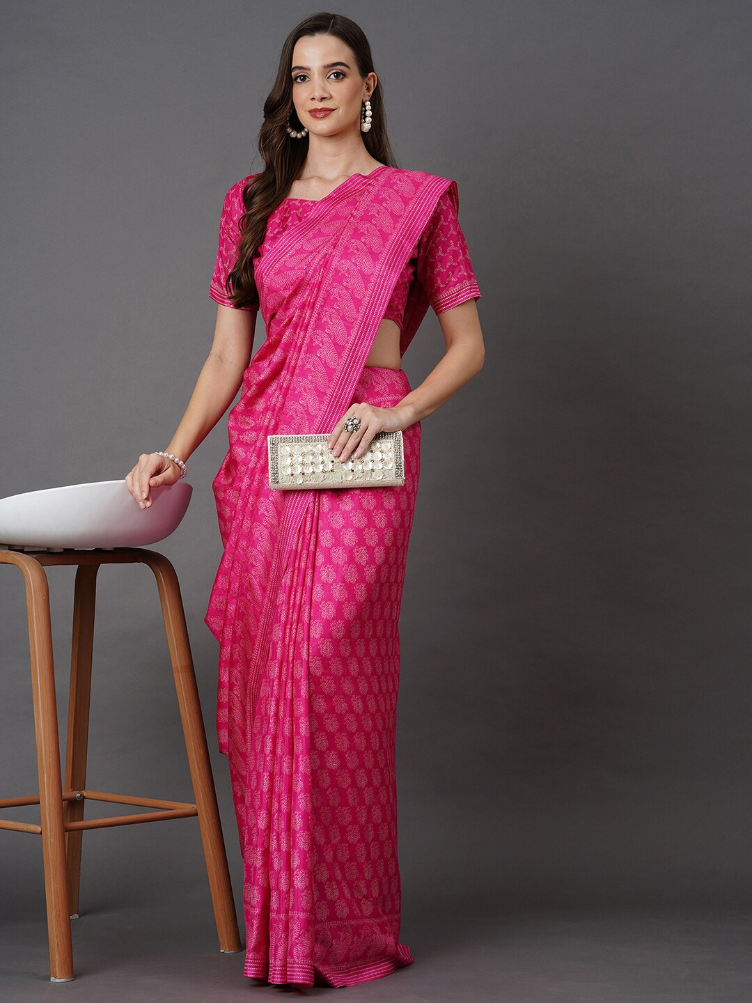 

Mitera Pink Floral Art Silk Saree