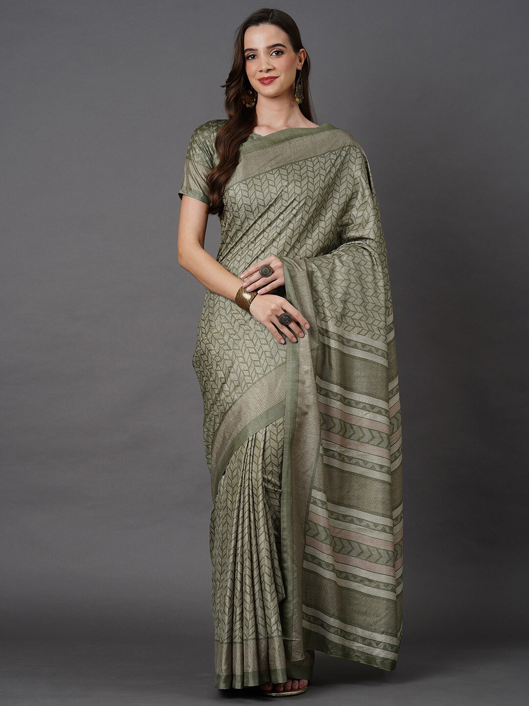 

Mitera Olive Green & Grey Art Silk Saree