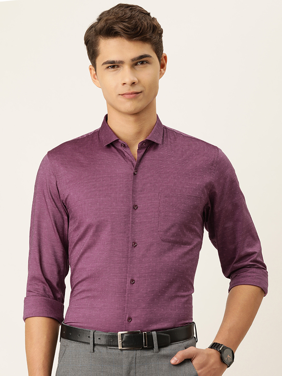 

Peter England Men Burgundy Slim Fit Formal Shirt