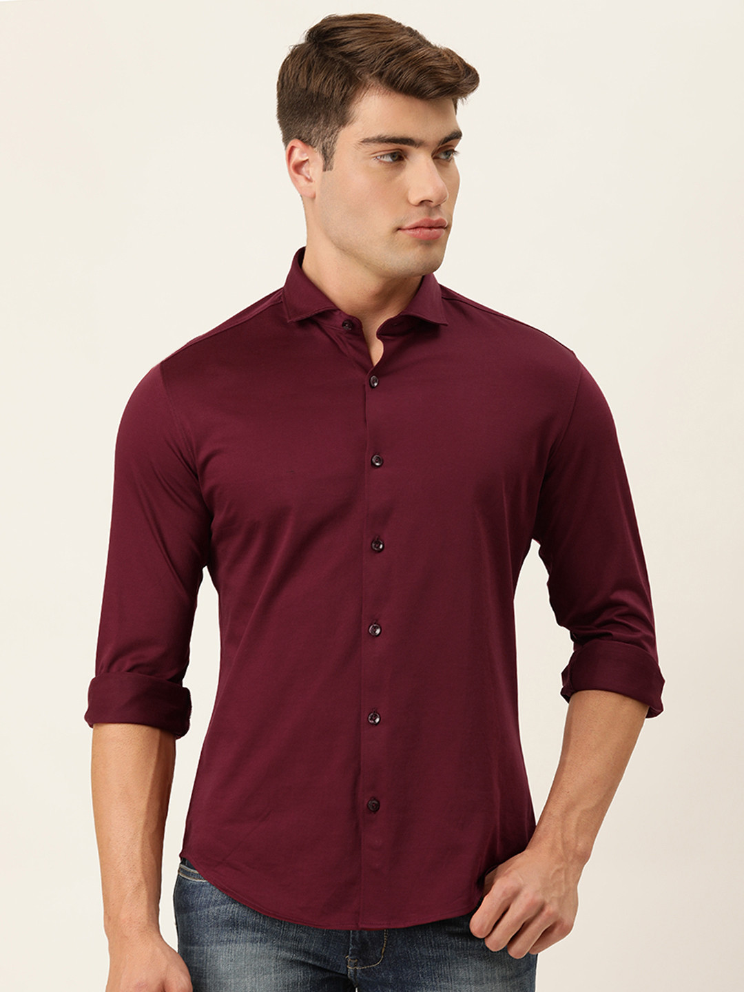 

Peter England Men Maroon Solid Pure Cotton Slim Fit Formal Shirt