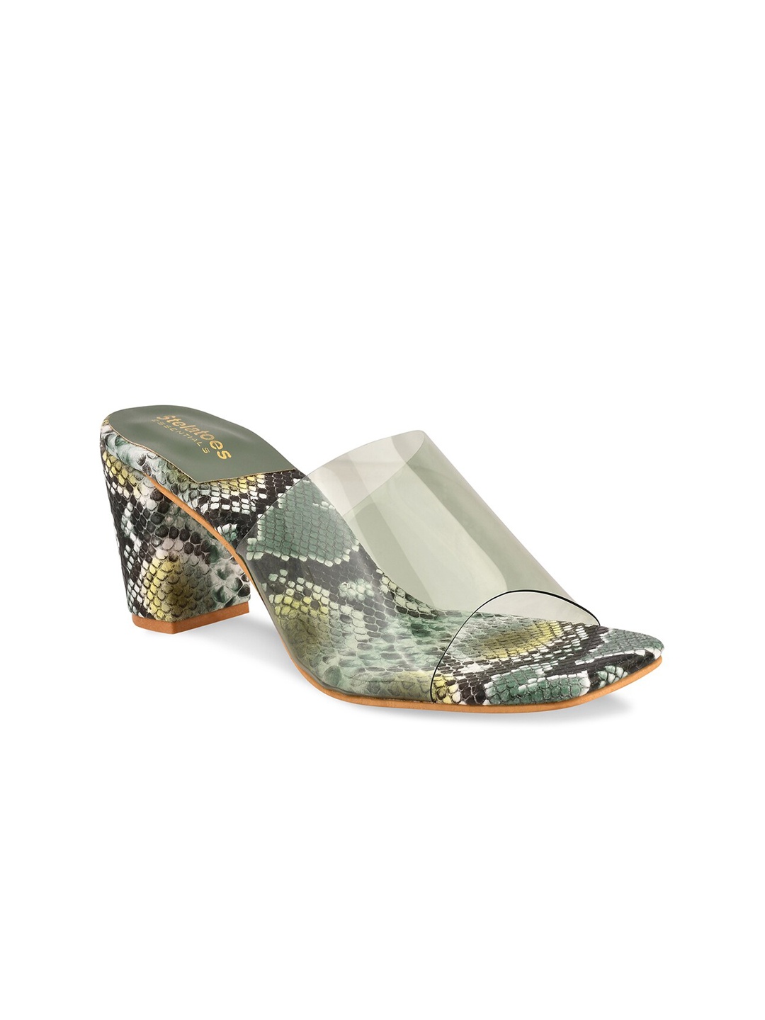 

Stelatoes Green Printed Block Heels Mules