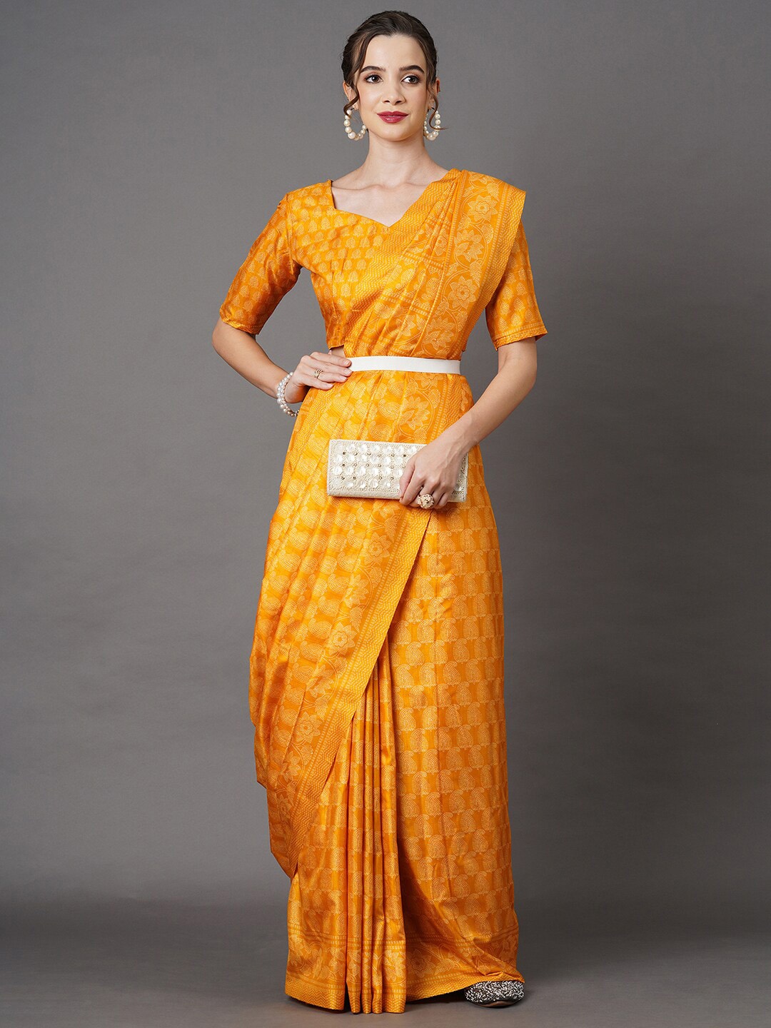

Mitera Mustard & White Ethnic Motifs Art Silk Saree