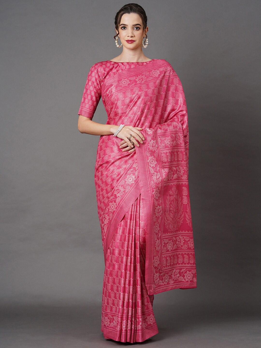 

Mitera Magenta & White Paisley Art Silk Saree