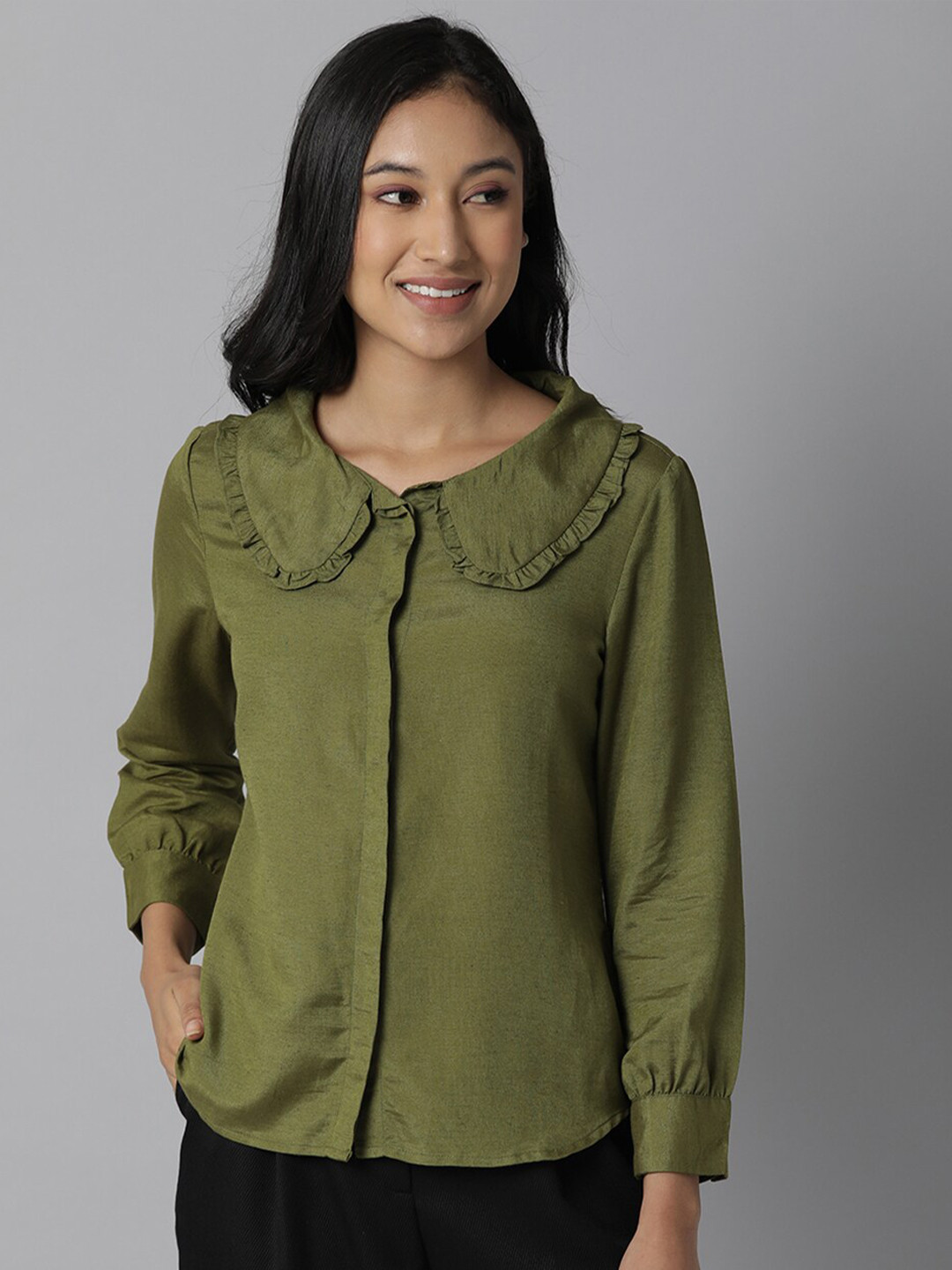

RAREISM Green Peter Pan Collar Regular Top