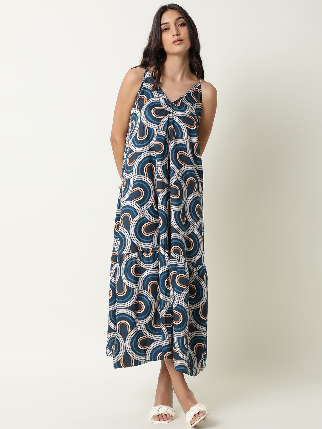

RAREISM Blue & majolica blue A-Line Midi Dress