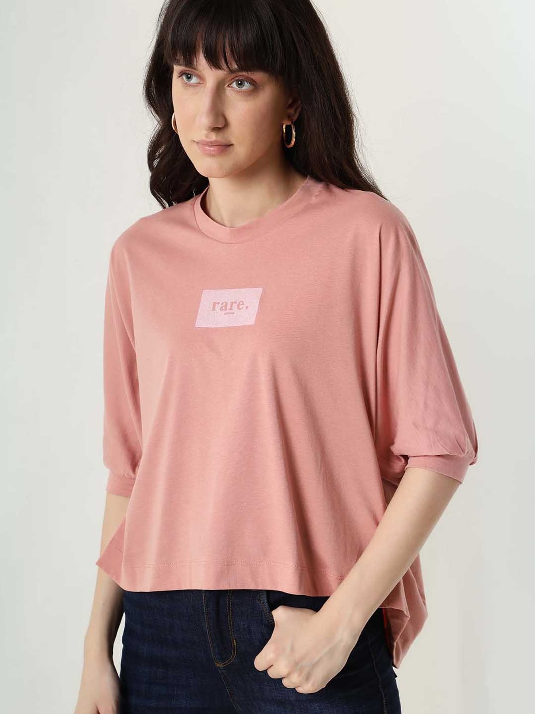 

RAREISM Women Pink Pure Cotton Slim Fit T-shirt