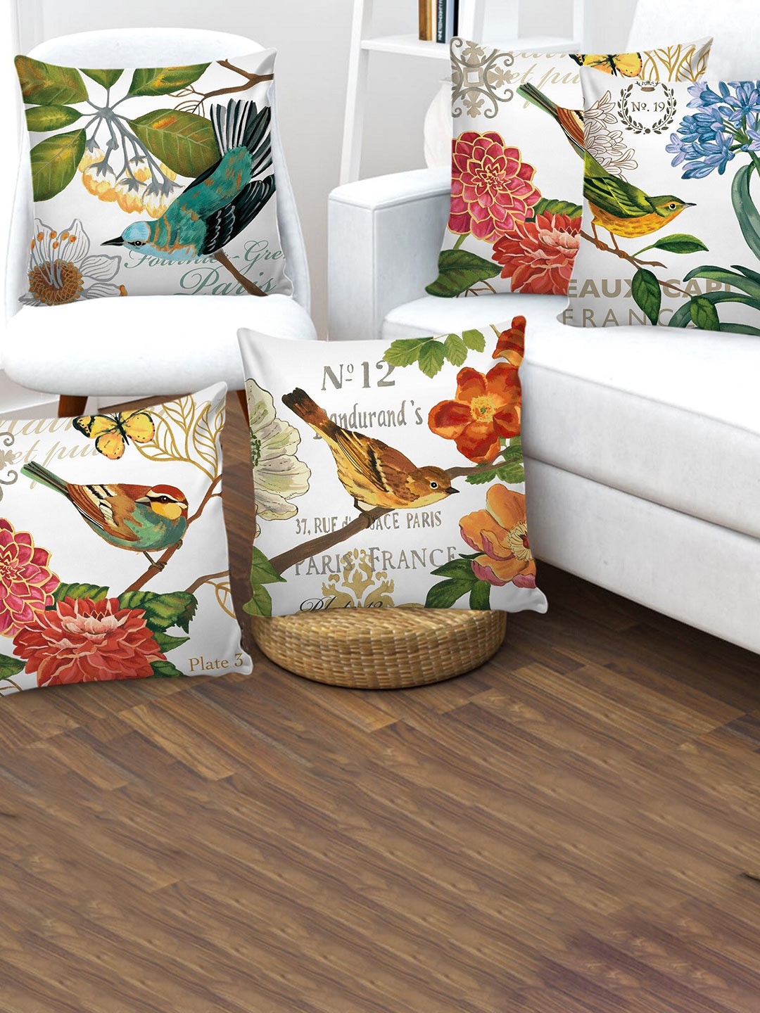 

AEROHAVEN Set of 5 White & Red Floral Square Cushion Covers