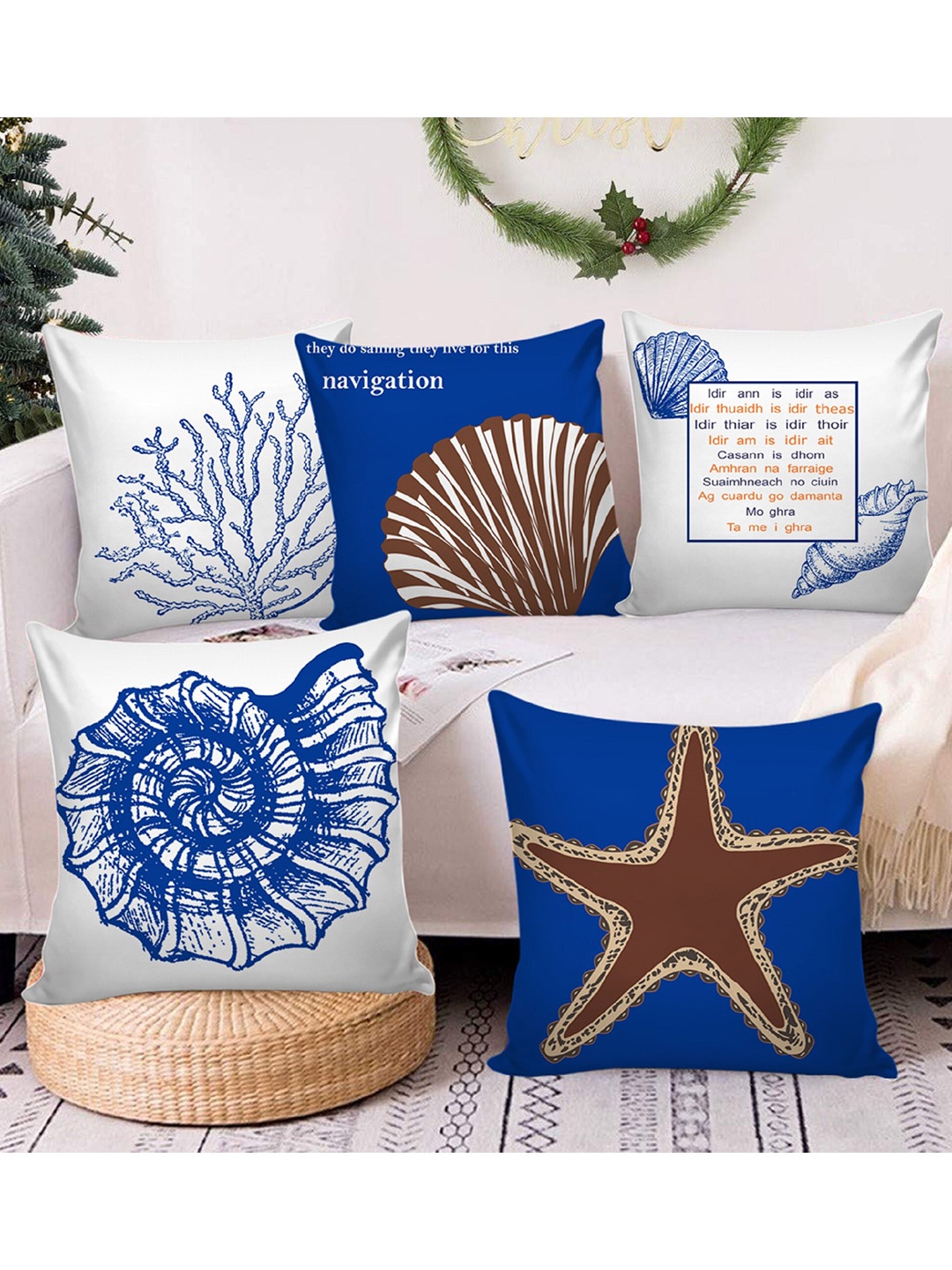 

AEROHAVEN Blue & White Set of 5 Abstract Square Cushion Covers