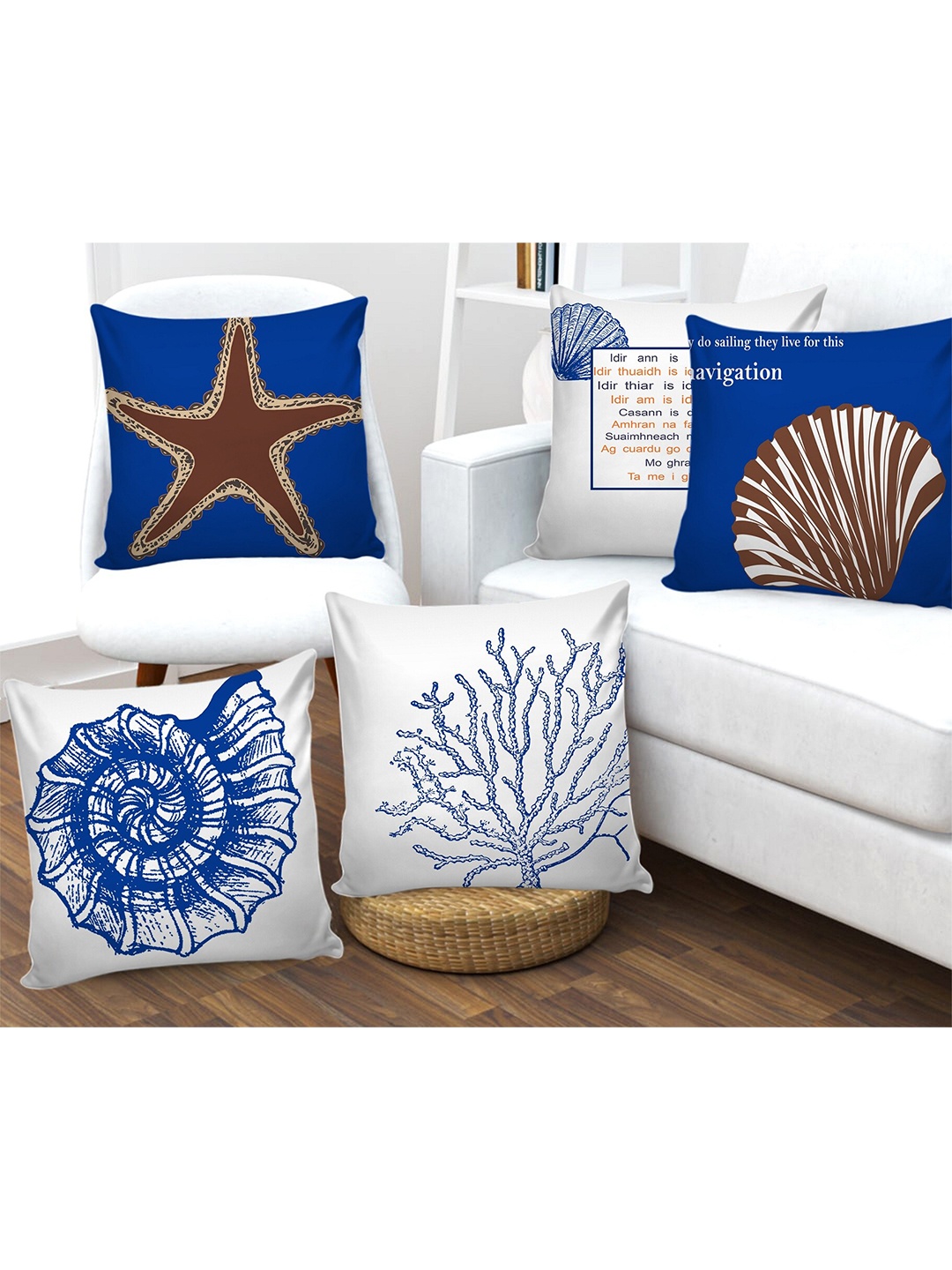 

AEROHAVEN Blue & White Set of 5 Quirky Square Cushion Covers