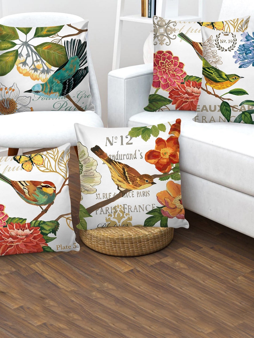 

AEROHAVEN White & Red Set of 5 Floral Square Cushion Covers