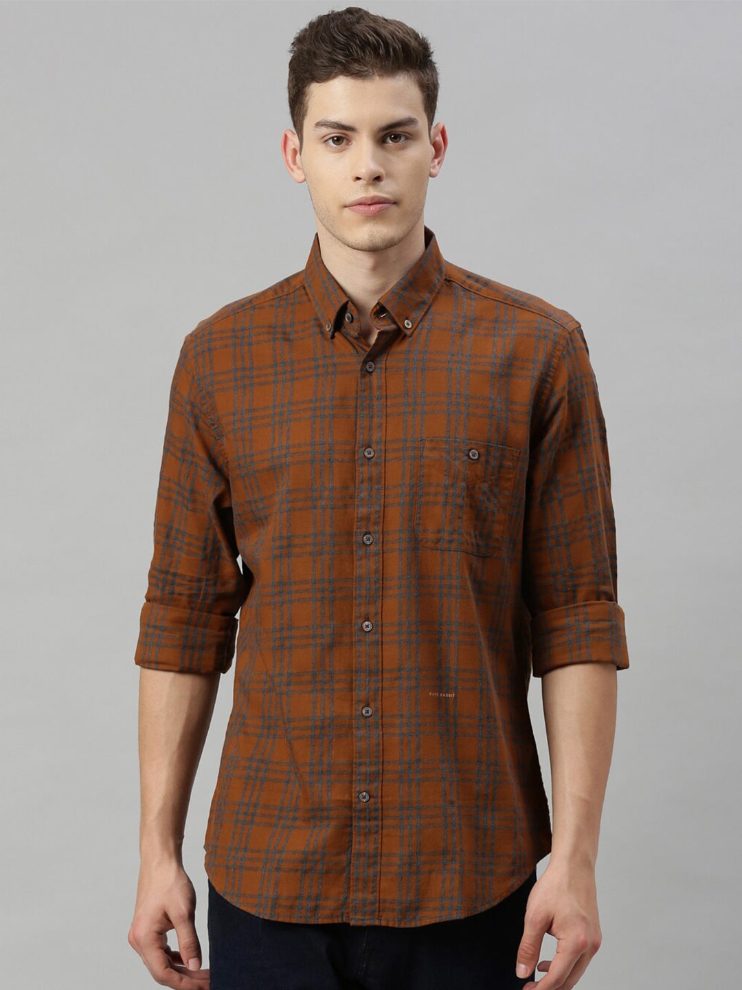 

RARE RABBIT Men Daren Slim Fit Checked Shirt, Mustard