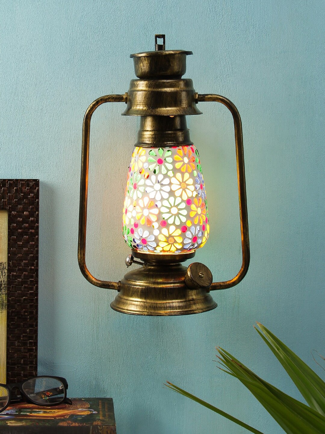 

Devansh Multicoloured Floral Antique Mosaic Glass Wall Lamps, Multi