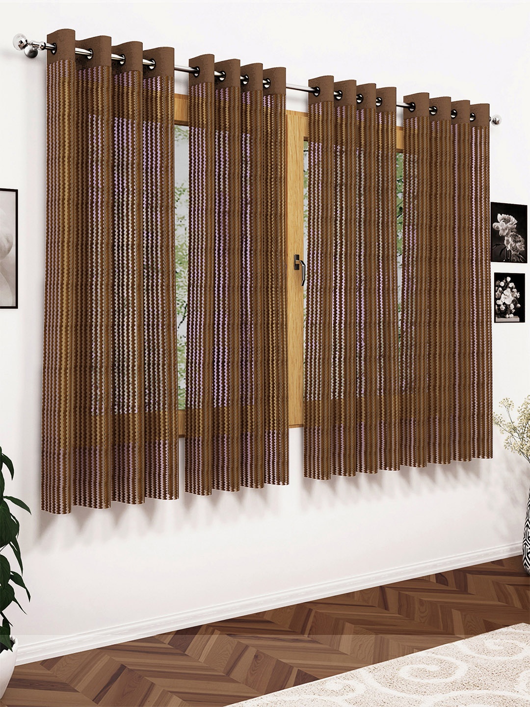 

Story@home Brown Set of 4 Sheer Window Curtain