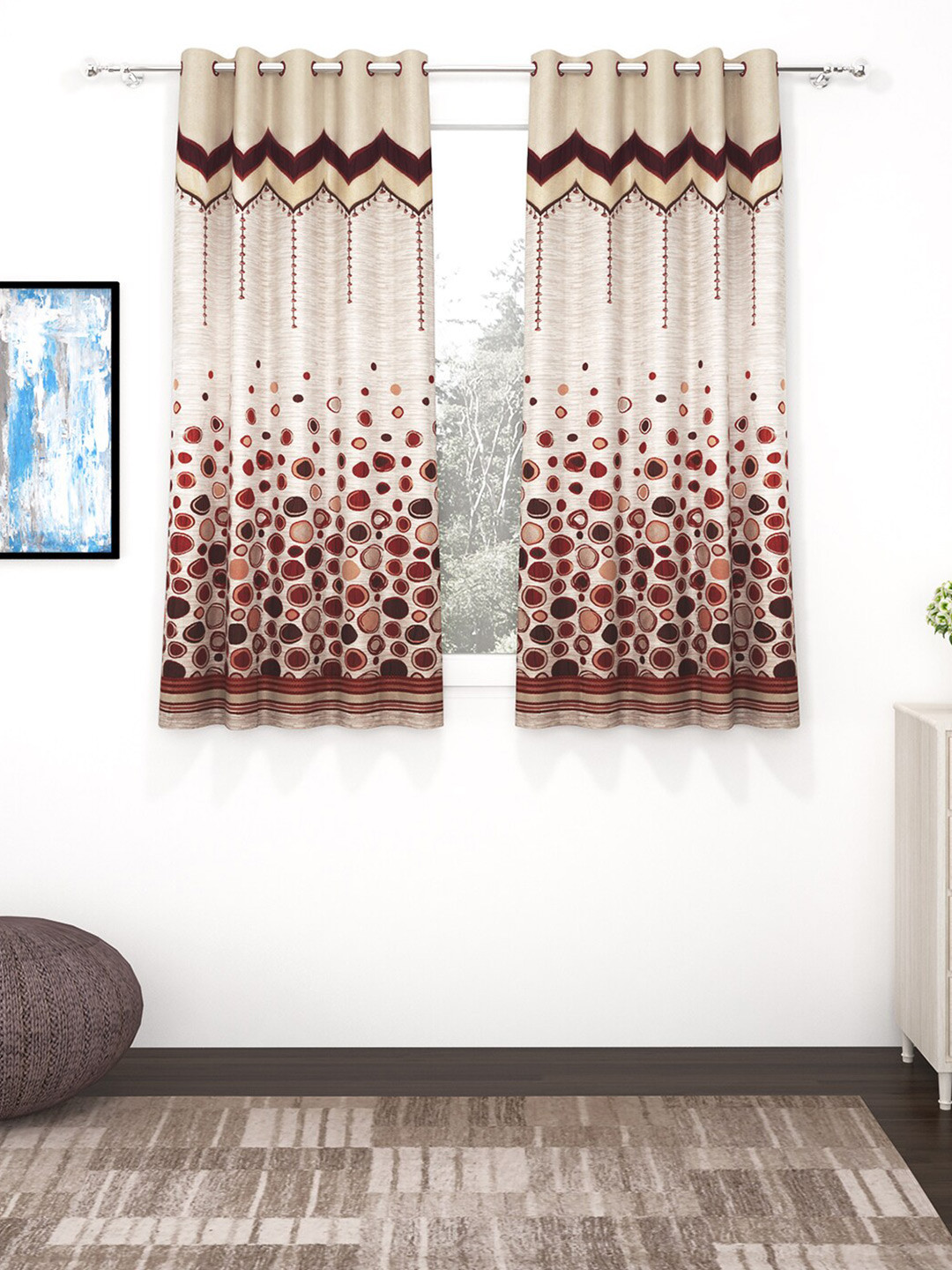 

Story@home Brown & Maroon Set of 2 Geometric Window Curtain