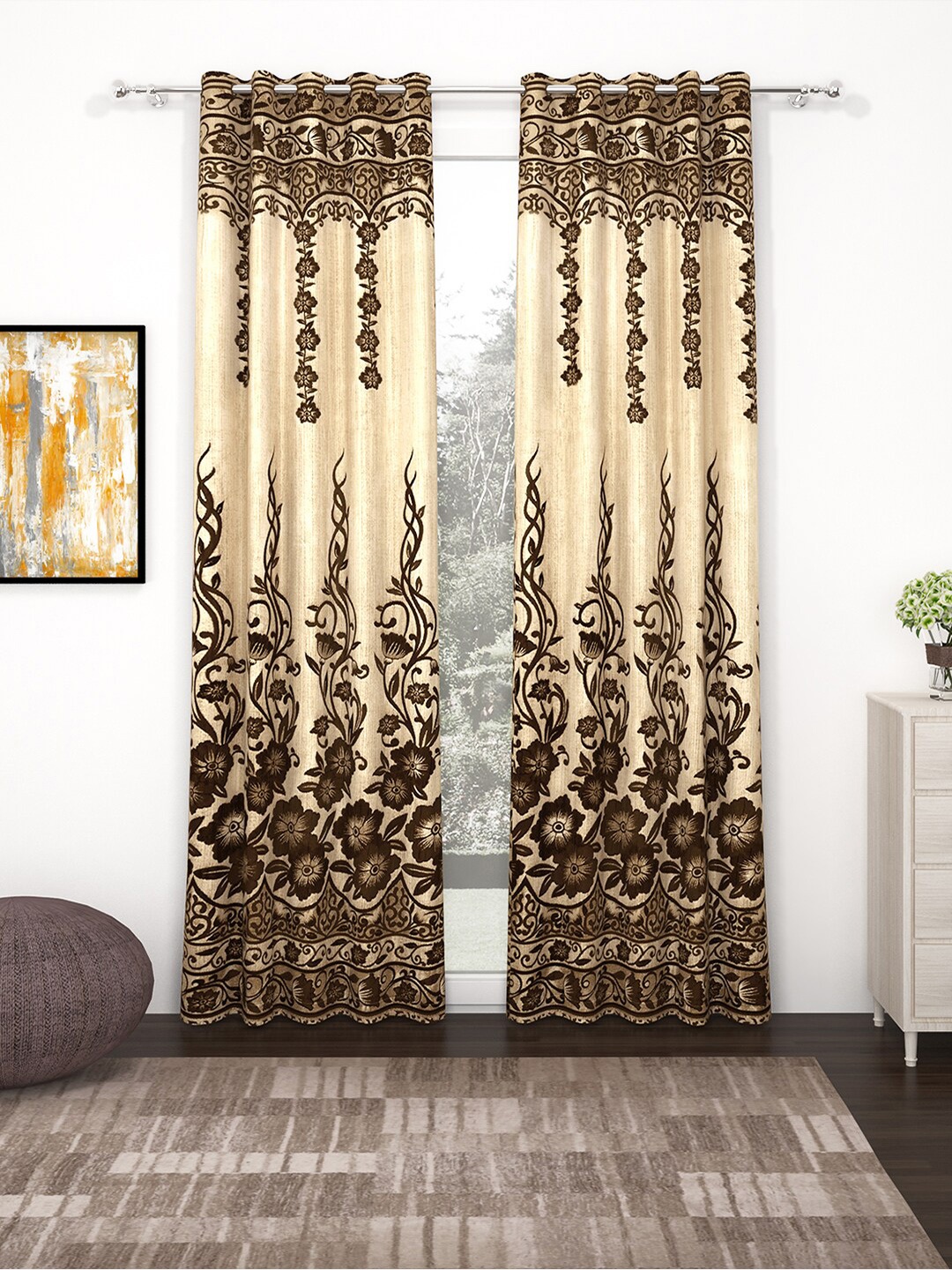 

Story@home Beige & Brown Set of 2 Ethnic Motifs Jacquard Long Door Curtain