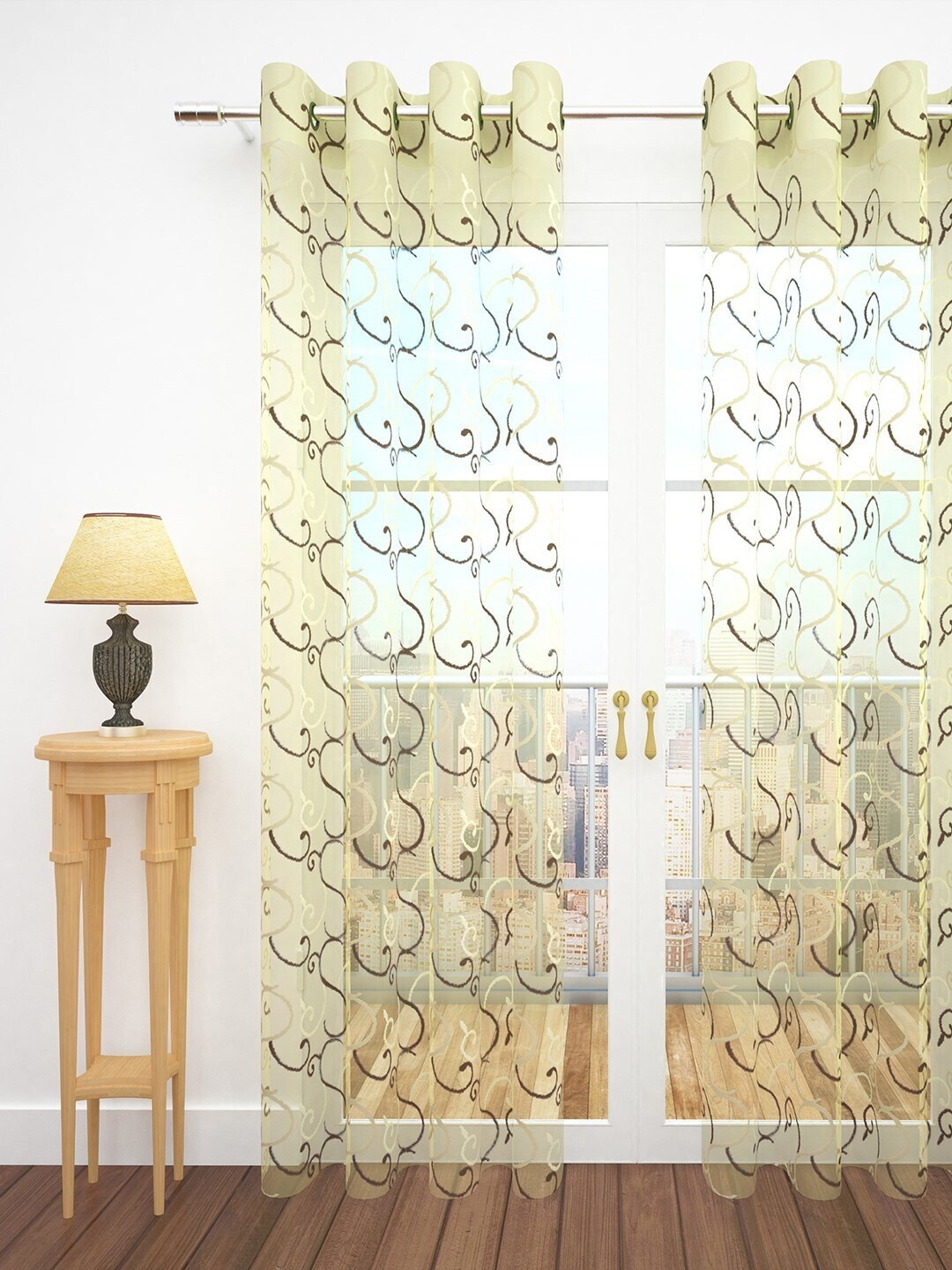 

Story@home Beige & Maroon Embroidered Sheer Door Curtain