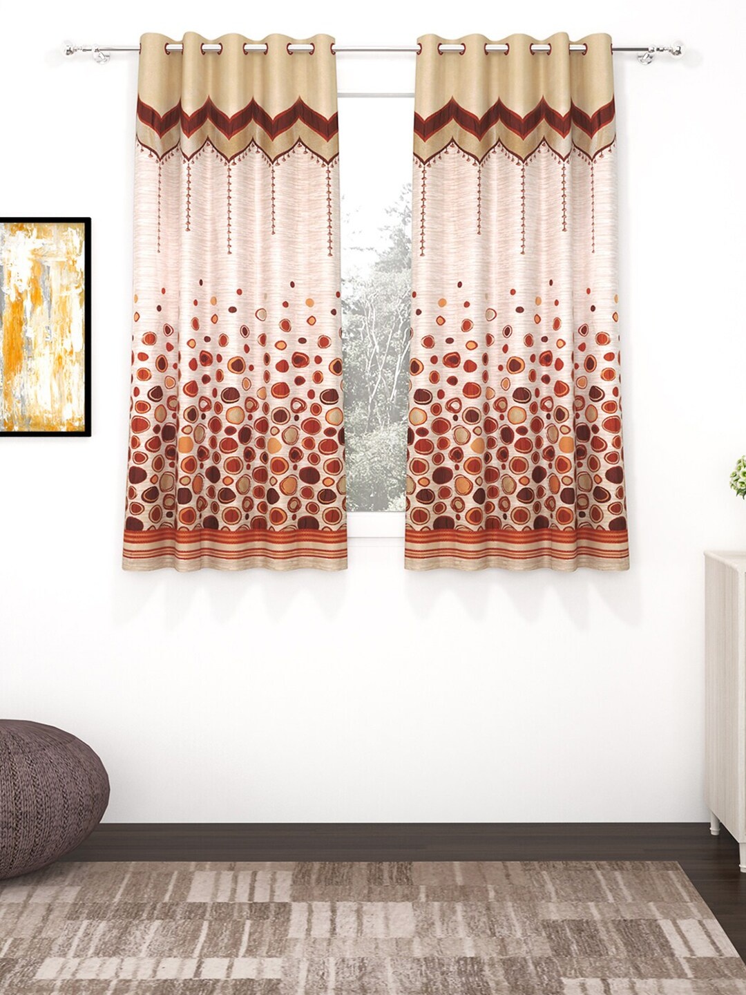 

Story@home Set of 2 Red & Orange Window Curtain