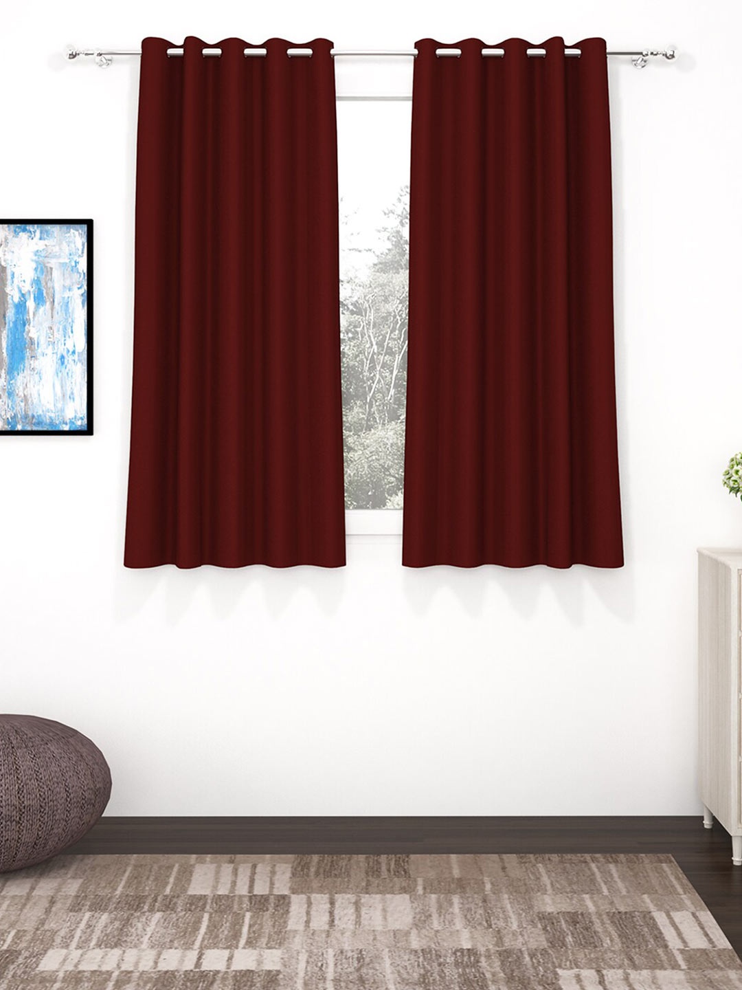 

Story@home Set of 2 Maroon Solid Black Out Window Curtains