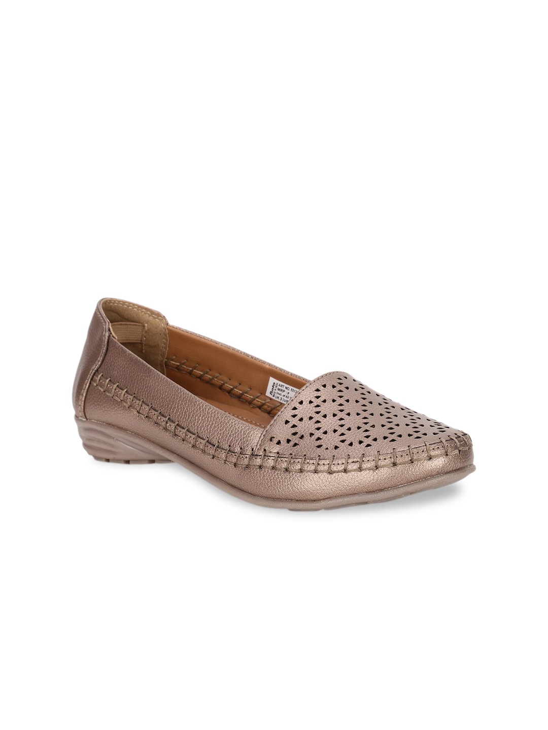 

Bata Women Bronze Toned Ballerinas with Laser Cuts Flats