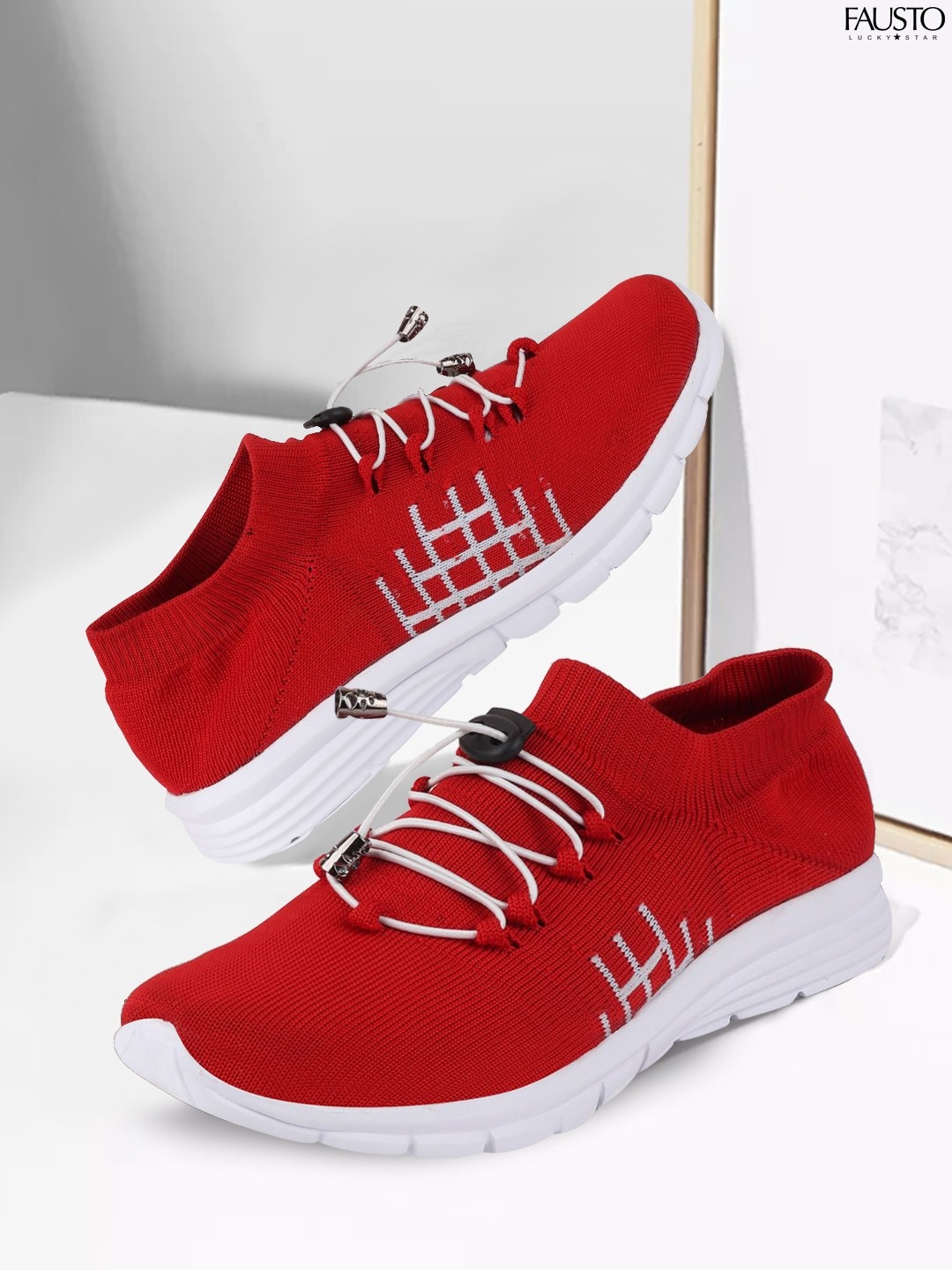 

FAUSTO Men Red Mesh Running Non-Marking Shoes