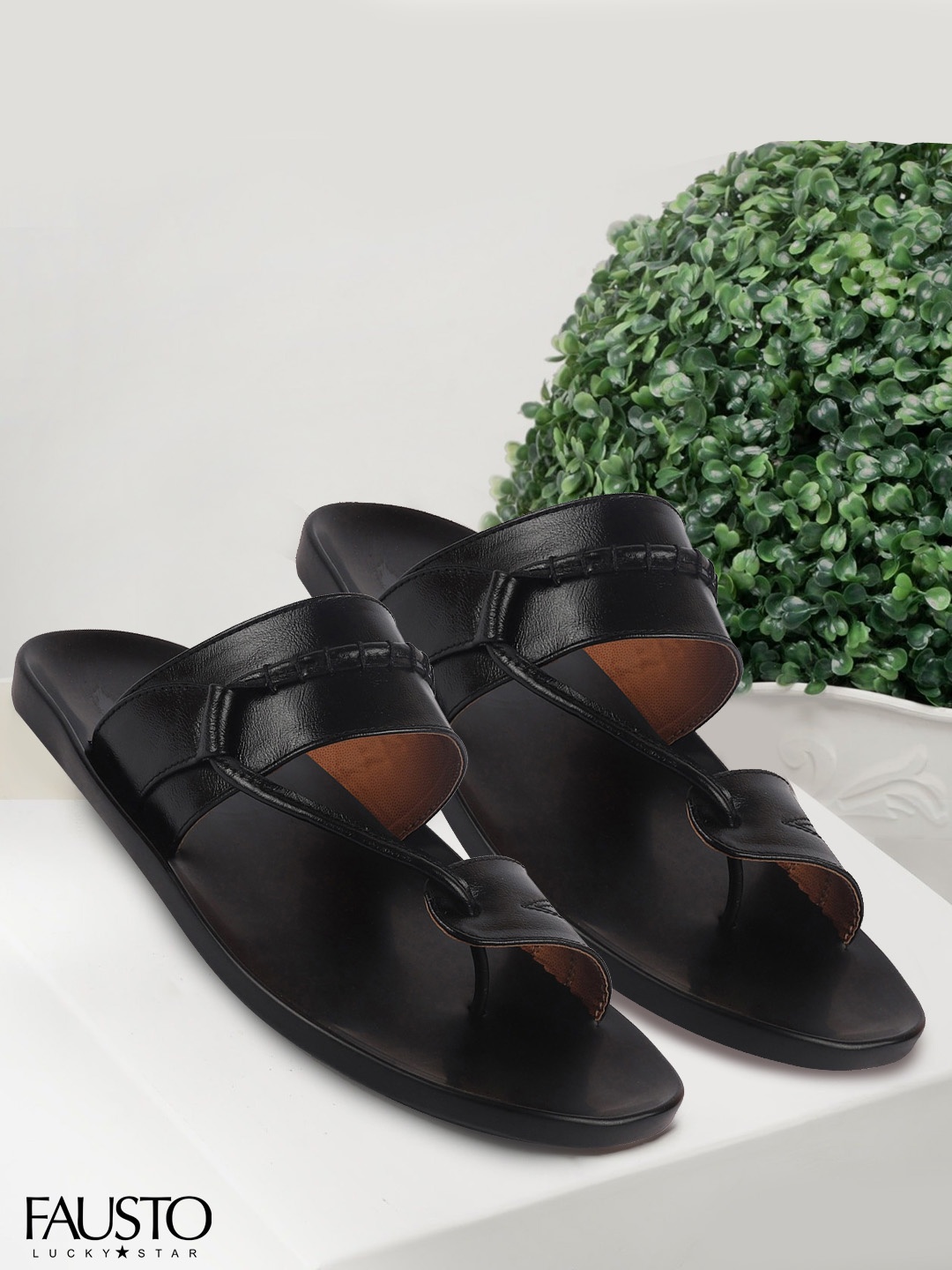 

FAUSTO Men Black Solid Comfort sandals