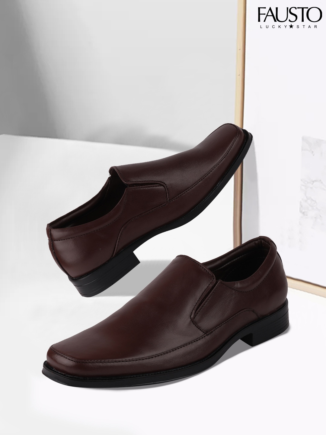 

FAUSTO Men Brown Solid Leather Formal Slip-On Shoes