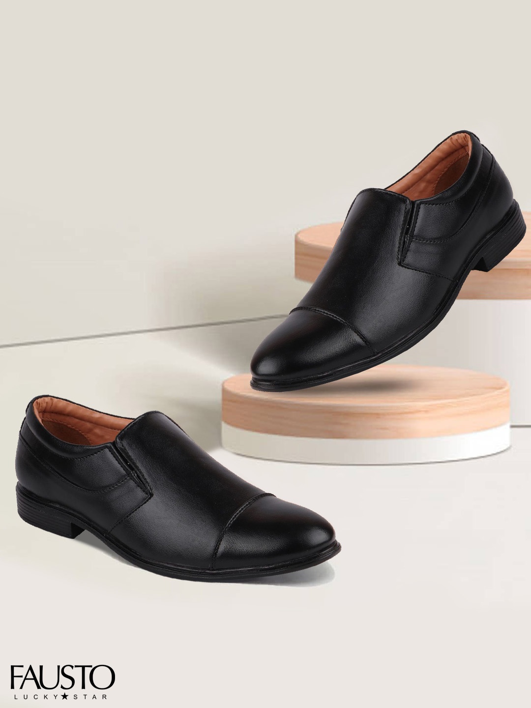 

FAUSTO Men Black Solid Formal Slip-Ons