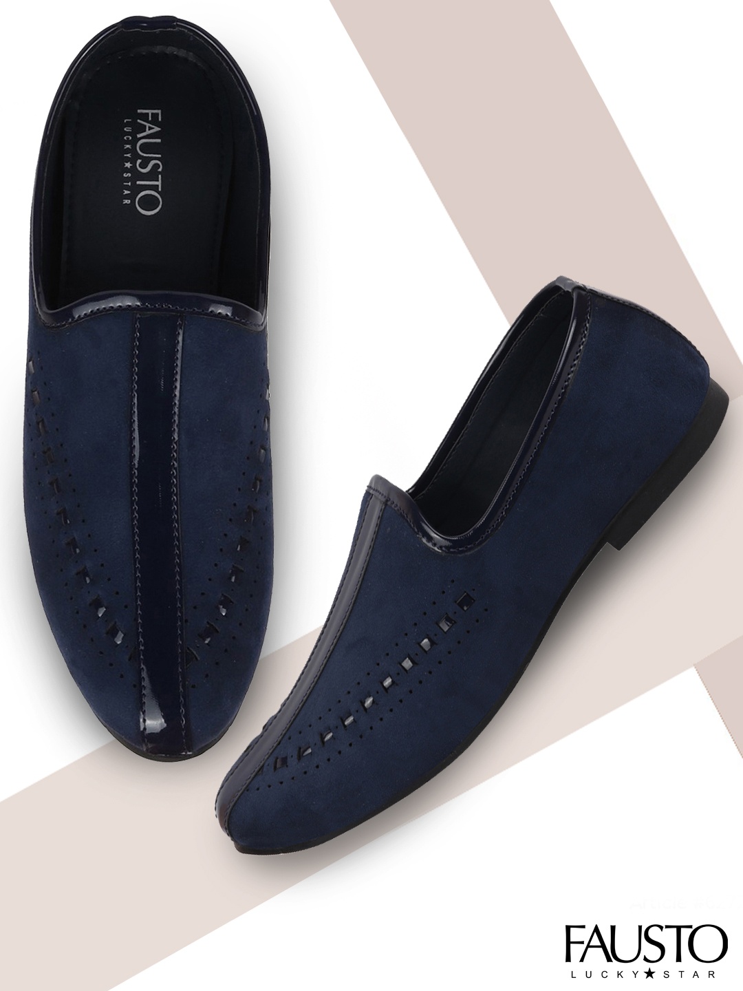 

FAUSTO Men Navy Blue Velvet Loafers