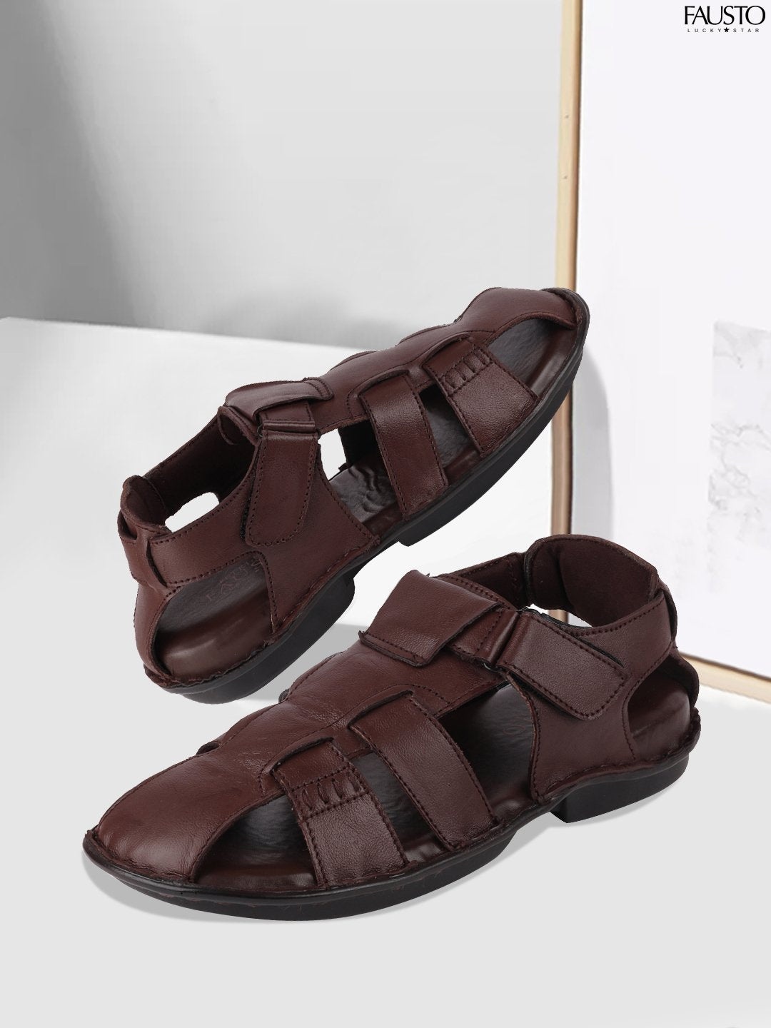 

FAUSTO Men Brown Leather Fisherman Sandals