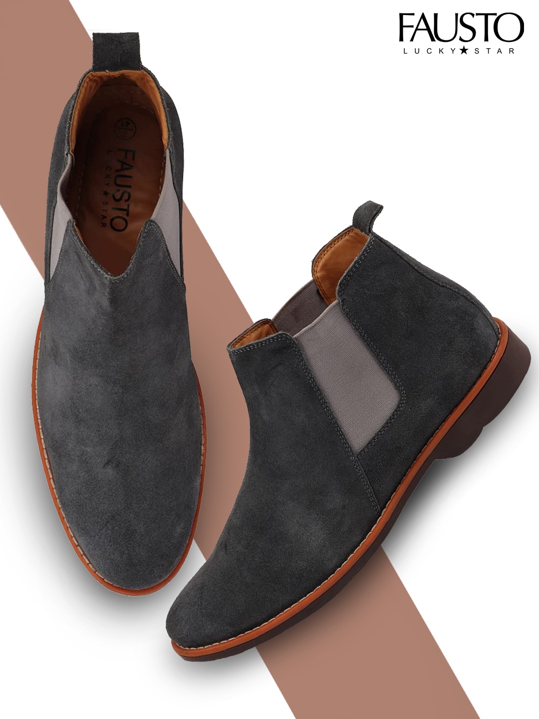 

FAUSTO Men Grey Suede Flat Boots