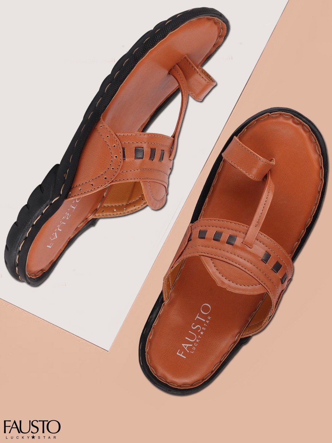 

FAUSTO Men Tan & Black Self Design Slip-On