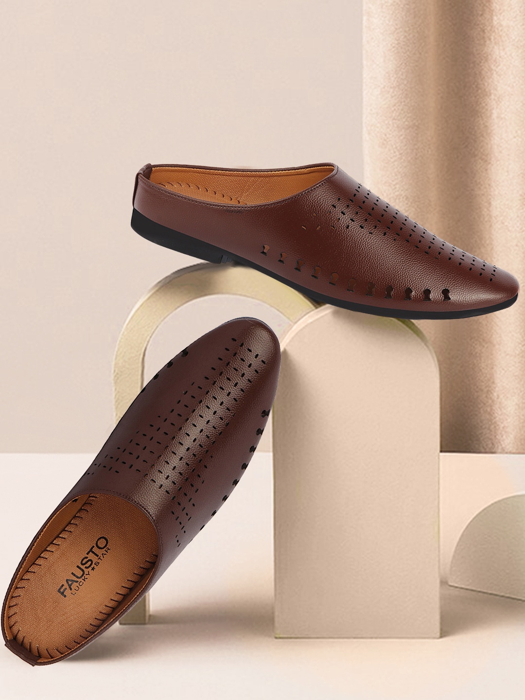 

FAUSTO Men Brown Perforations Mules