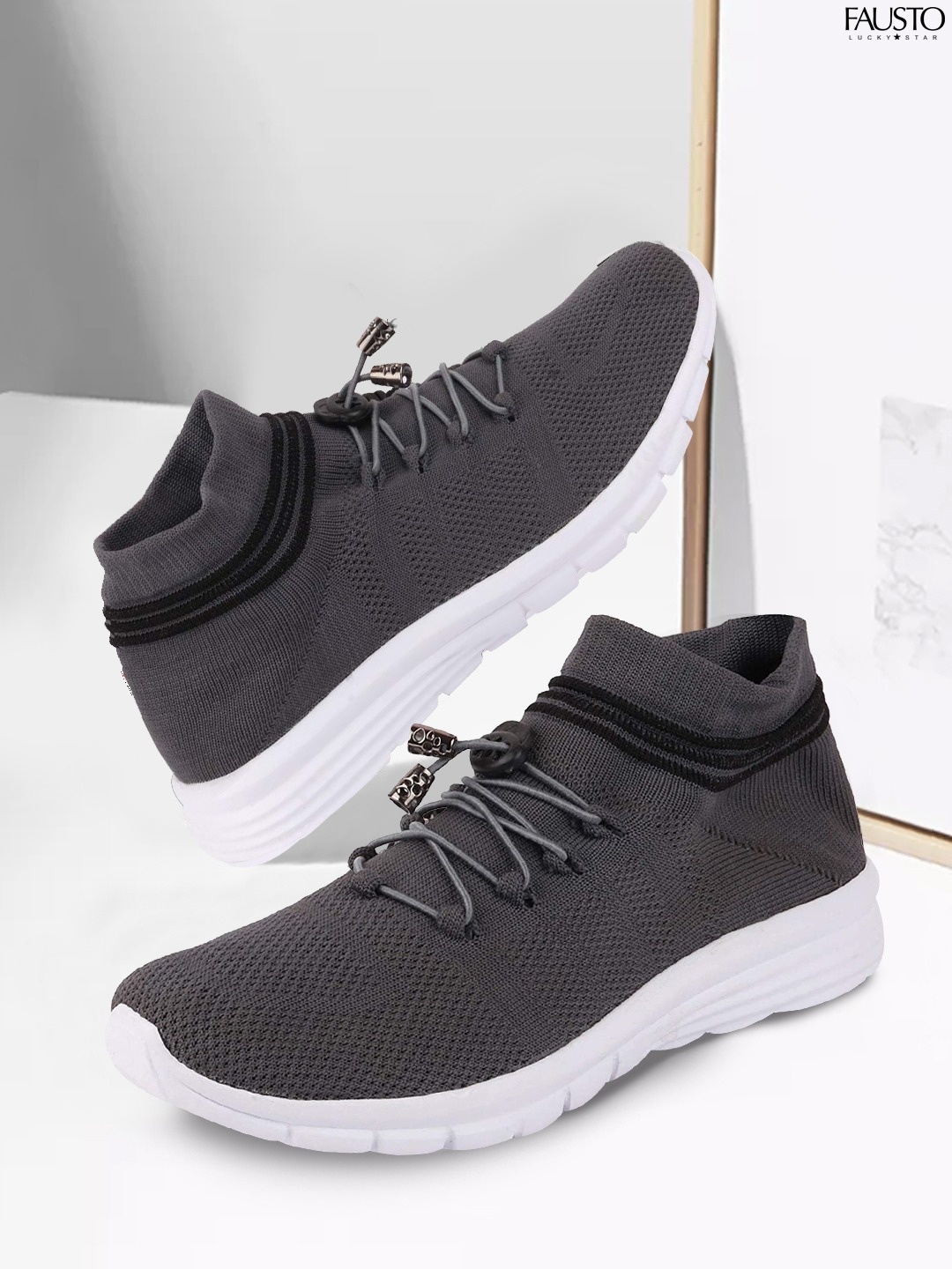 

FAUSTO Men Grey Mesh Running Non-Marking Shoes