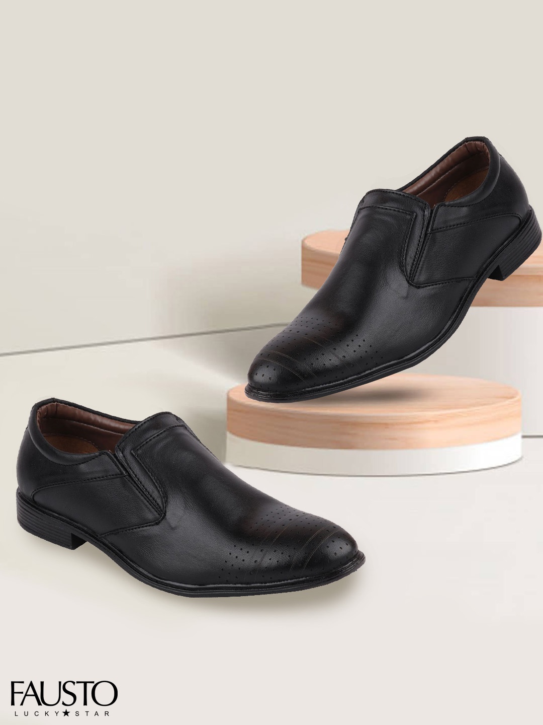 

FAUSTO Men Black Solid Formal Slip-Ons