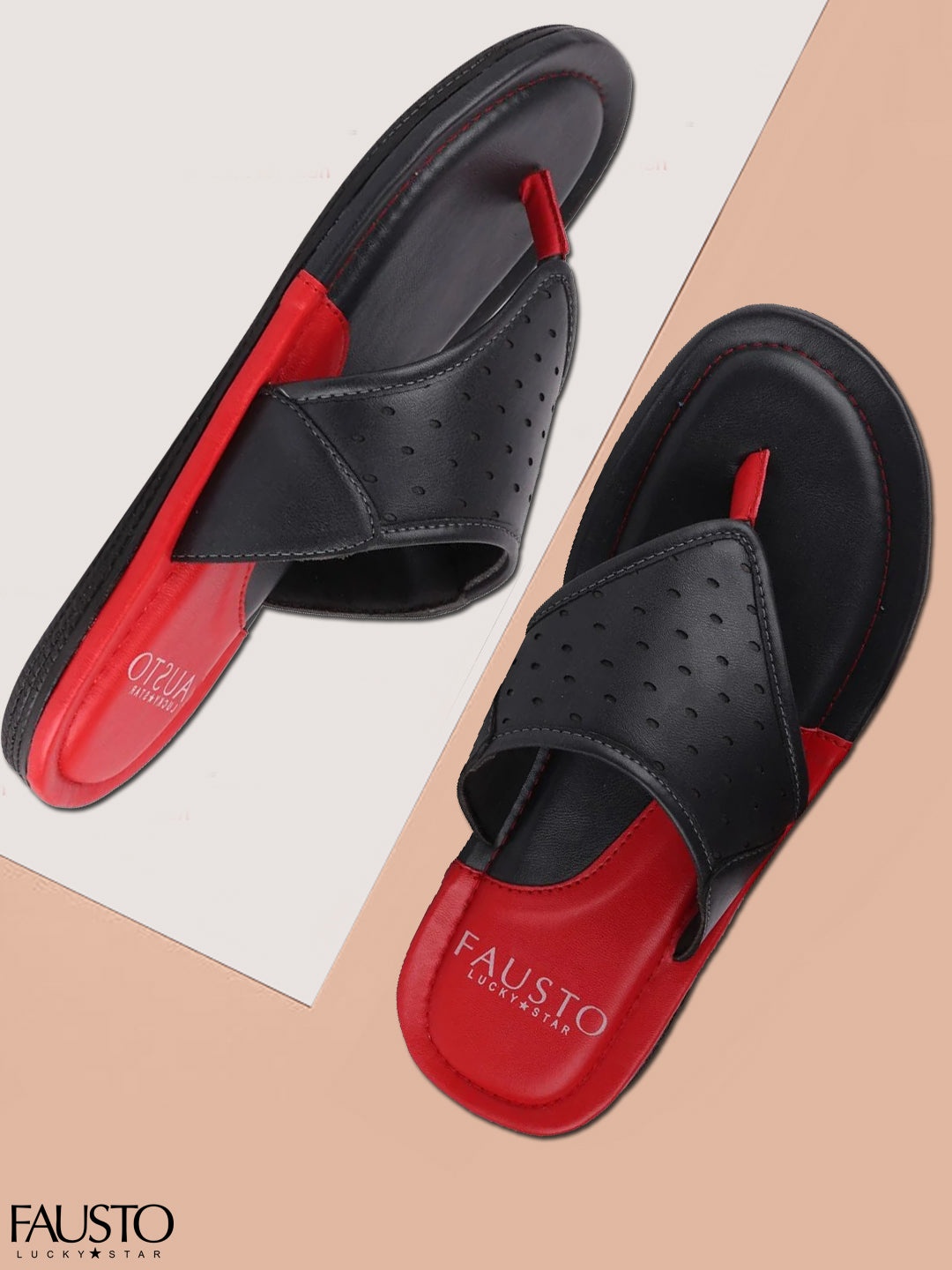 

FAUSTO Men Black & Red Comfort Sandals