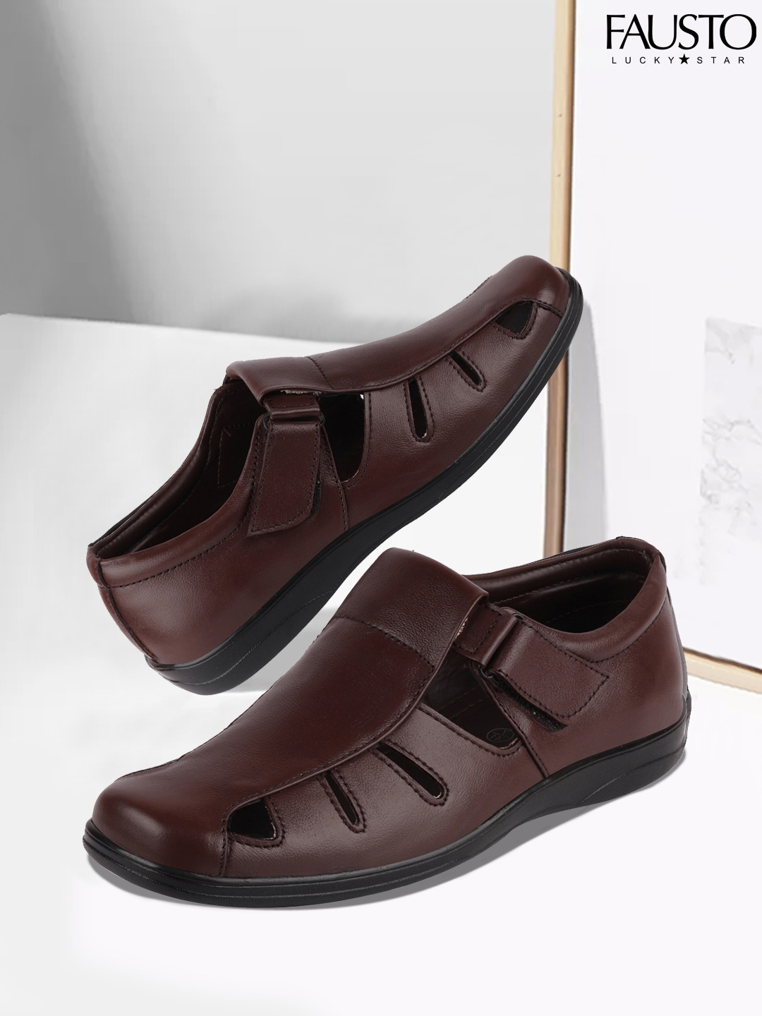 

FAUSTO Men Brown Leather Fisherman Sandals