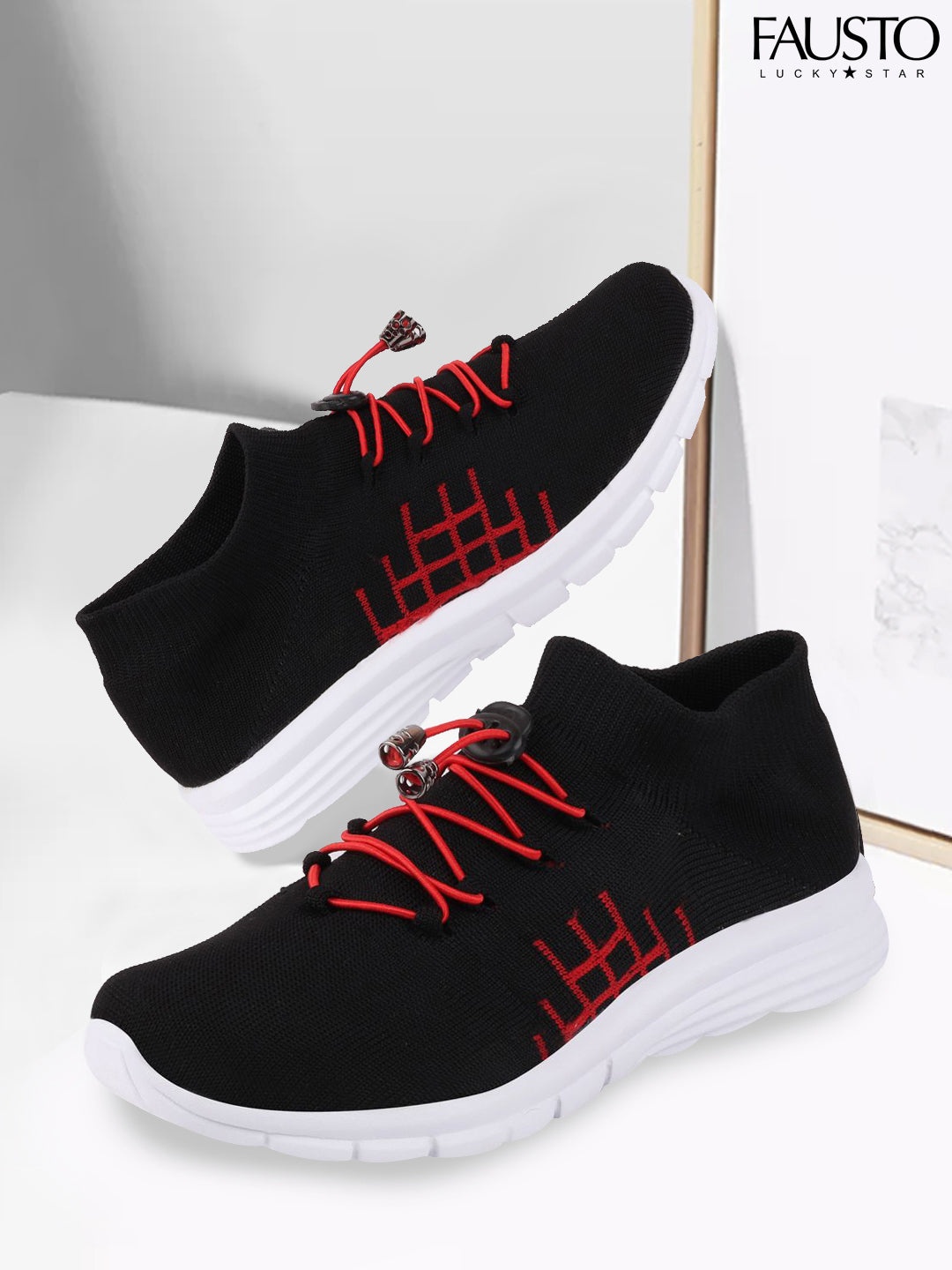 

FAUSTO Men Black Mesh Running Non-Marking Shoes