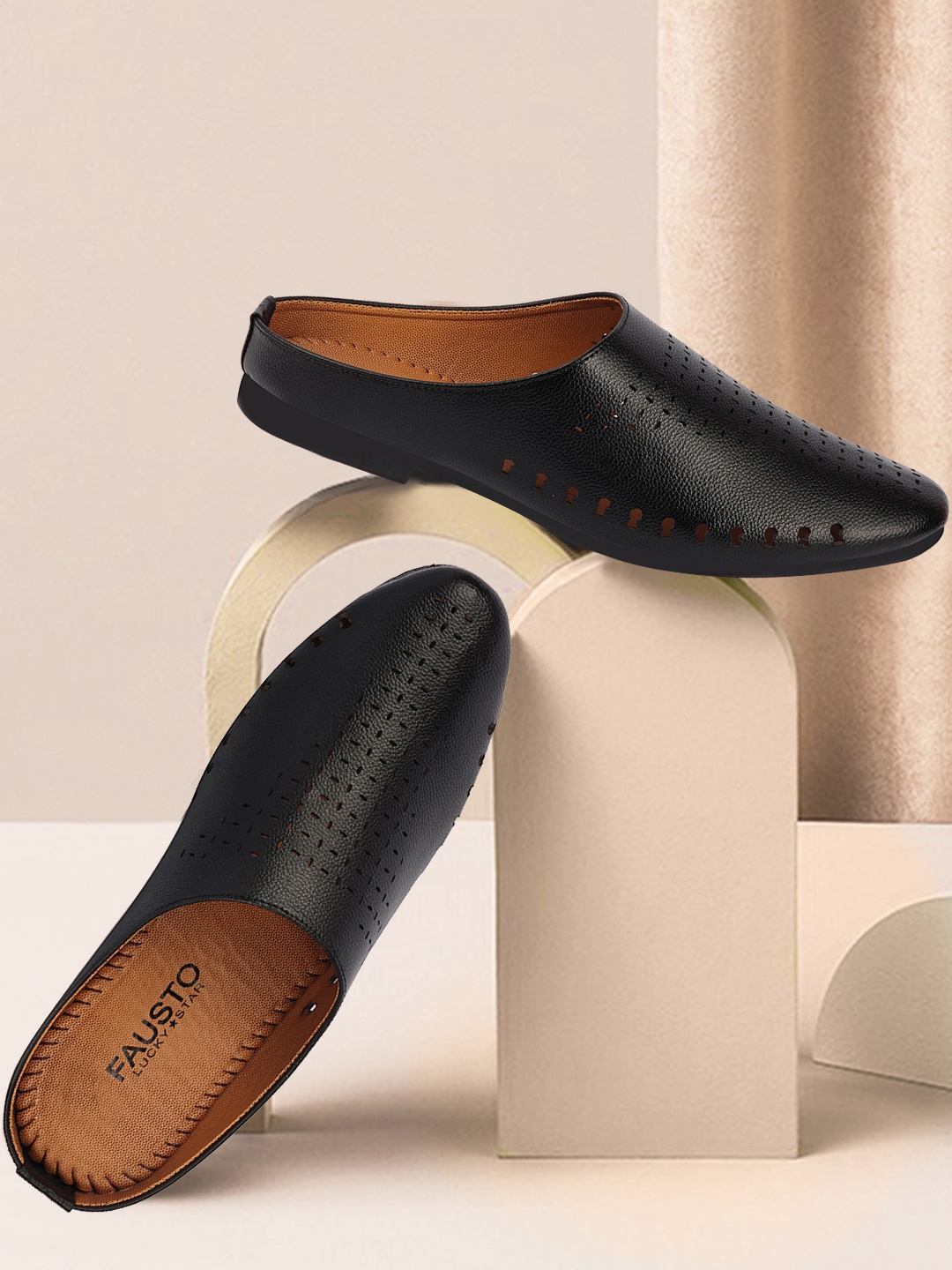 

FAUSTO Men Black Perforations Mules