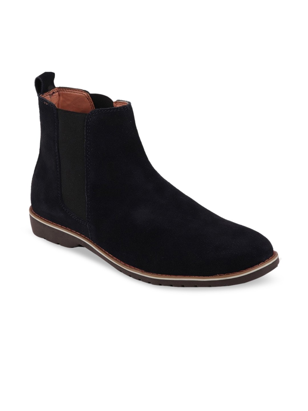 

FAUSTO Men Navy Blue Suede High-Top Flat Boots