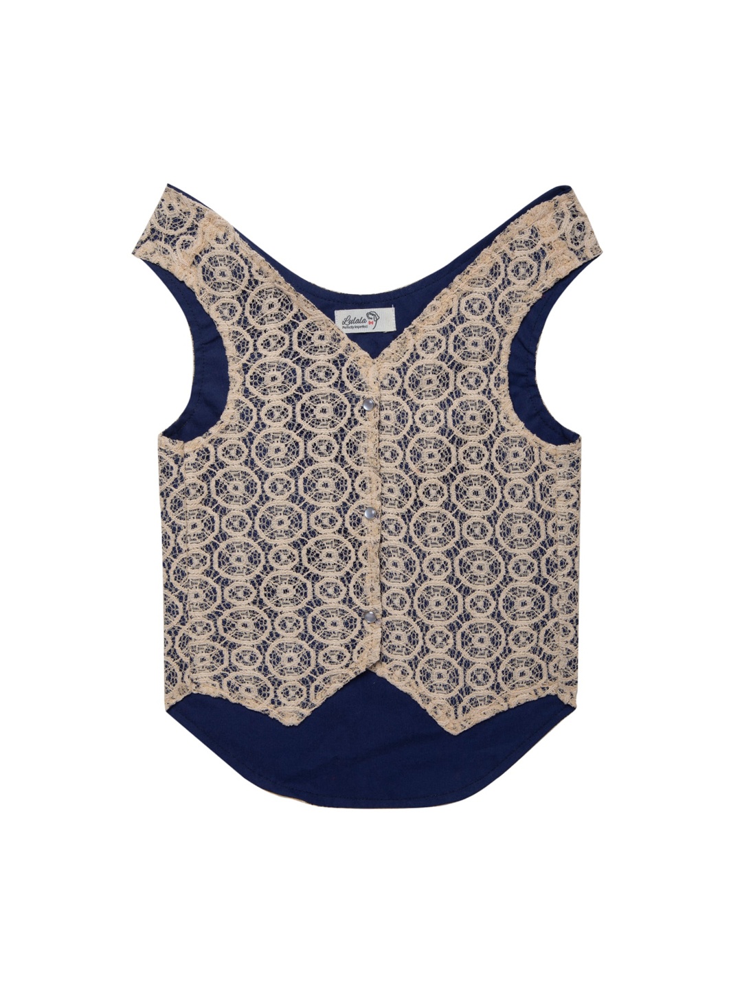 

Lulala Cream-Coloured & Navy Blue Self-Design Cotton Dog Jacket