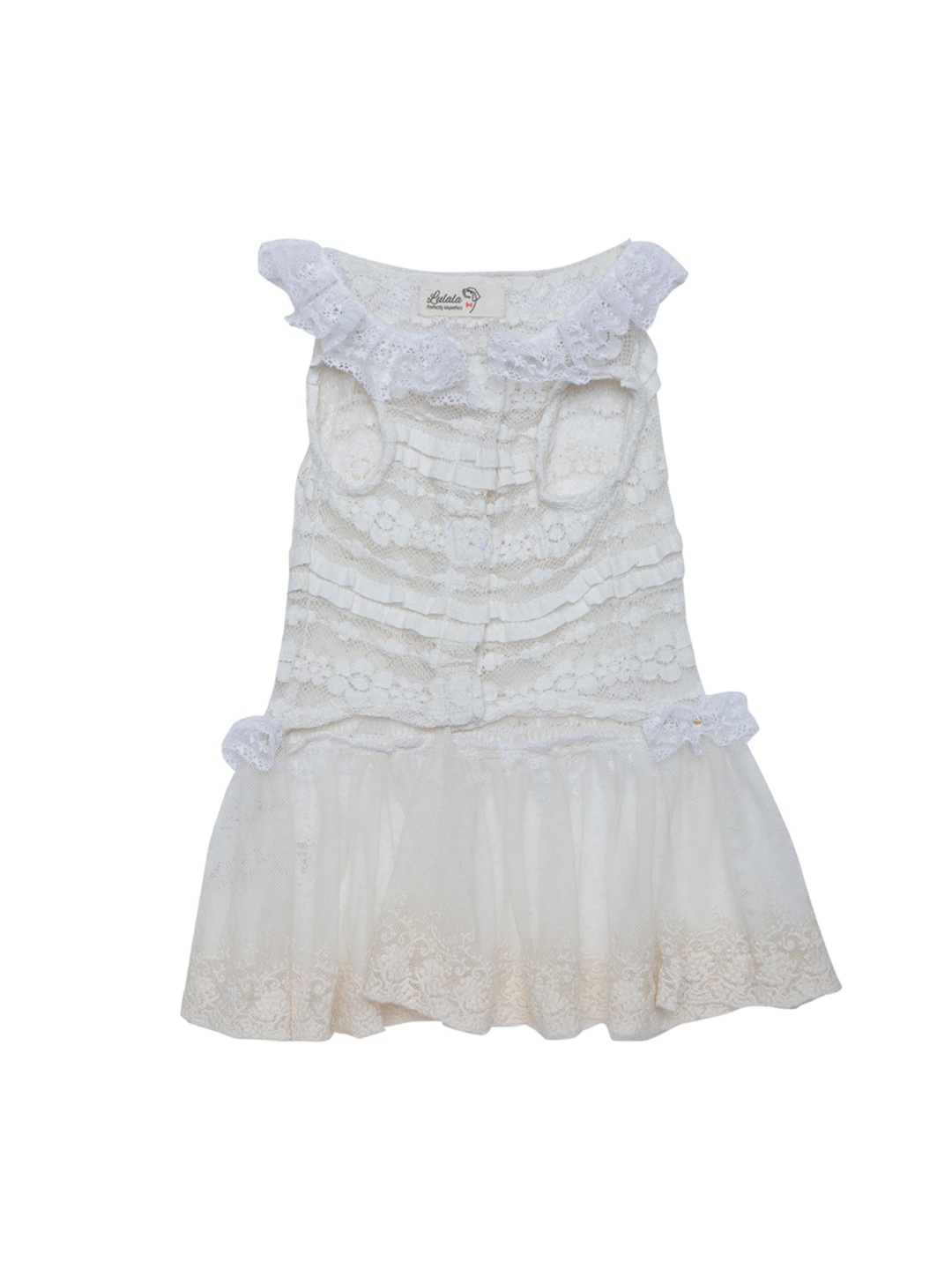 

Lulala Cream-Coloured Self Design Frill Frock Dog Dress