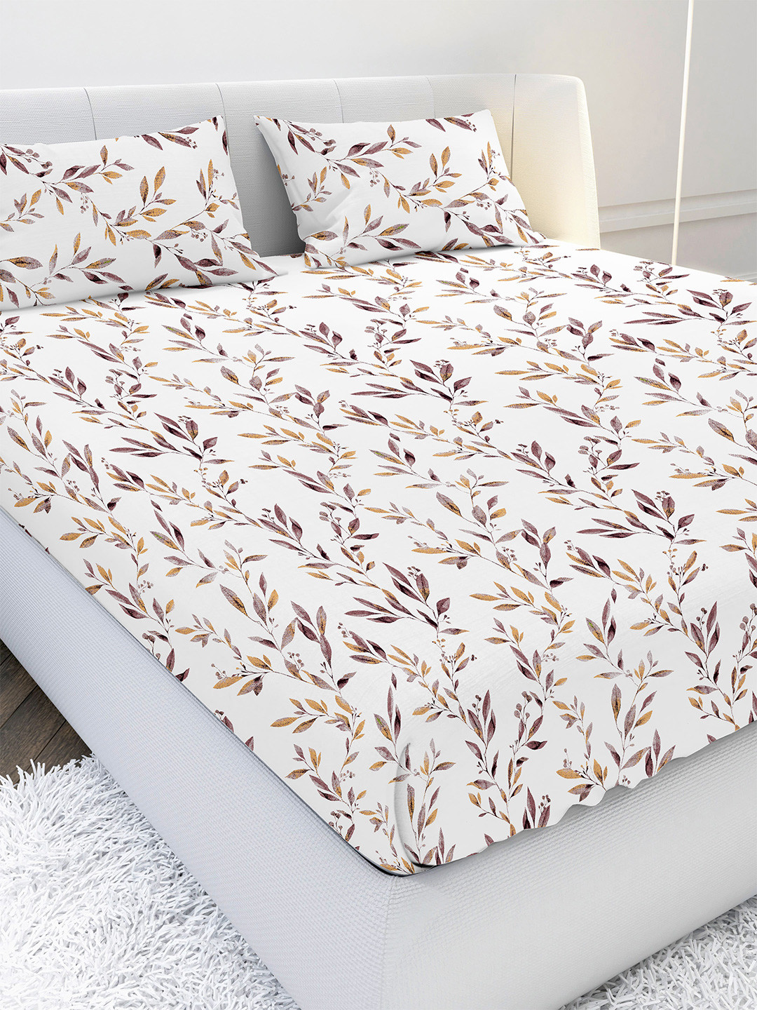 

MAYFAIR HOMES LONDON White Floral 210 TC Queen Bedsheet with 2 Pillow Covers