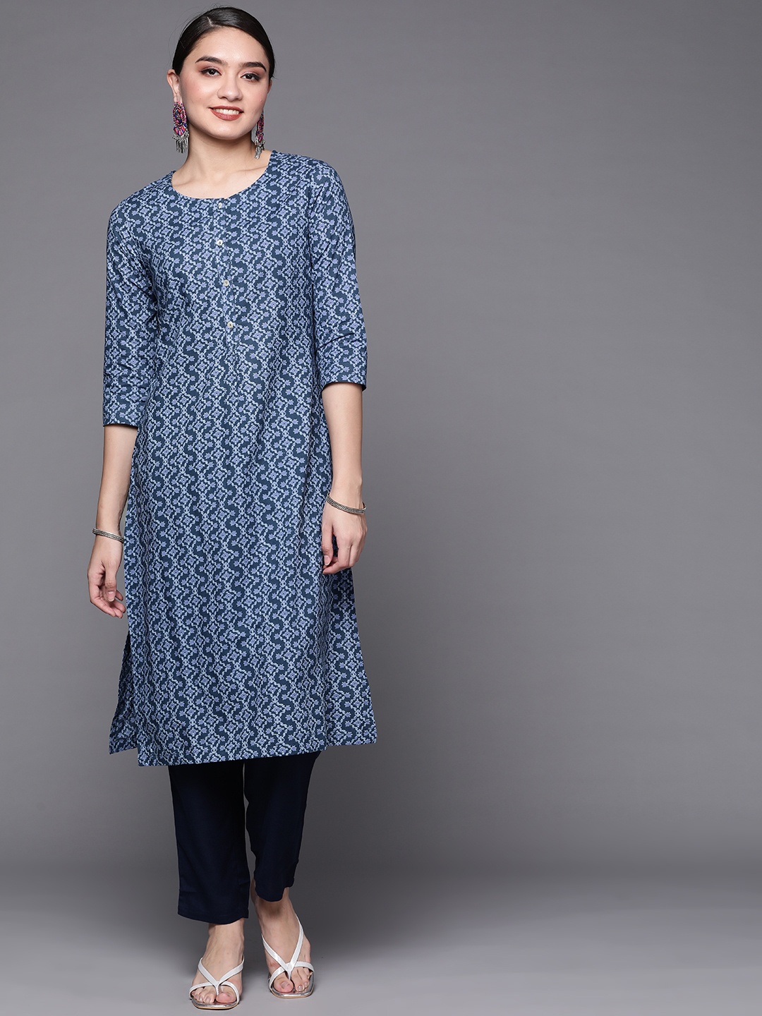 

Biba Women Blue Pure Cotton Printed Straight Kurta
