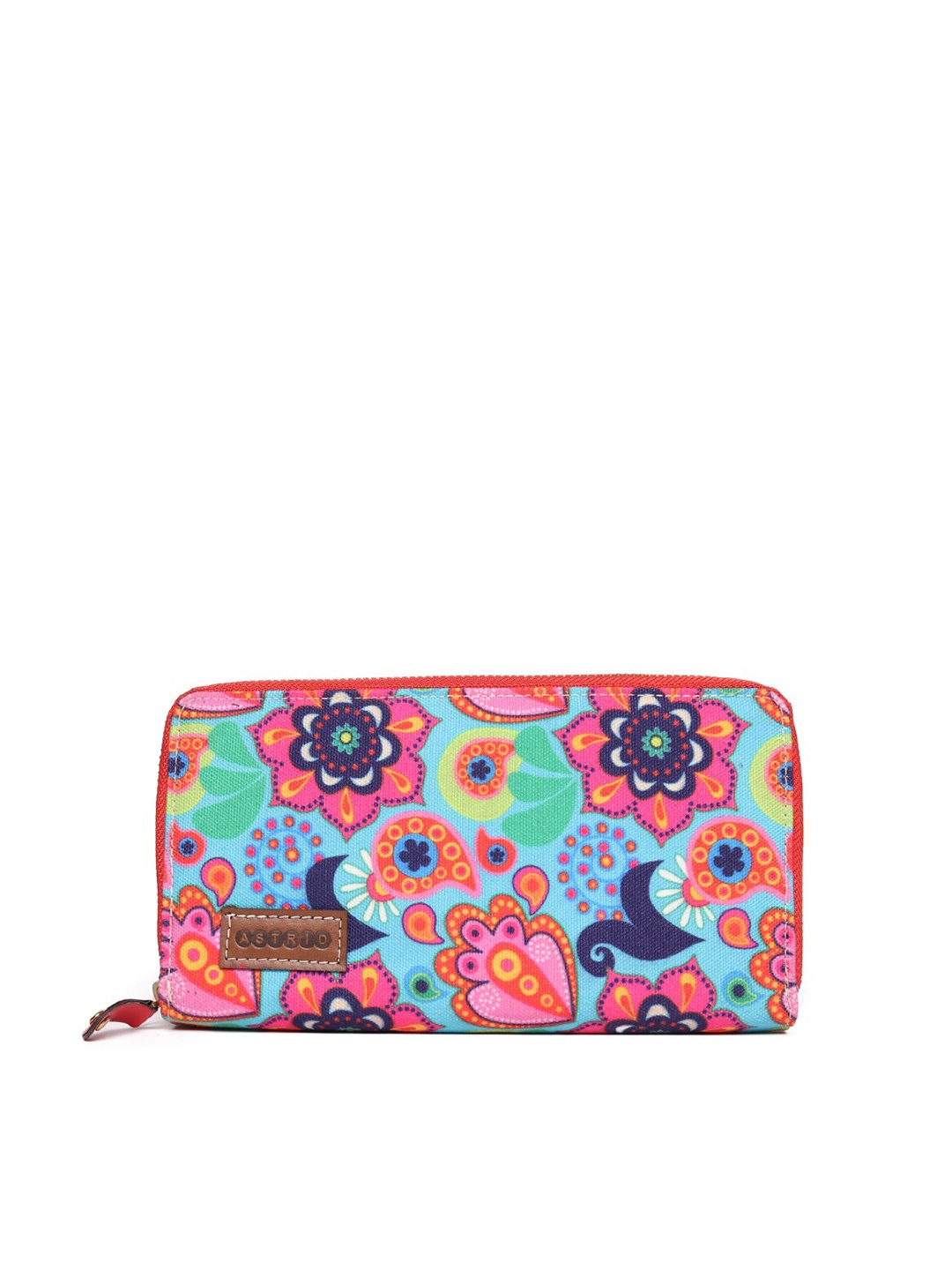 

ASTRID Women Blue & Pink Floral Printed Canvas Zip Around Wallet