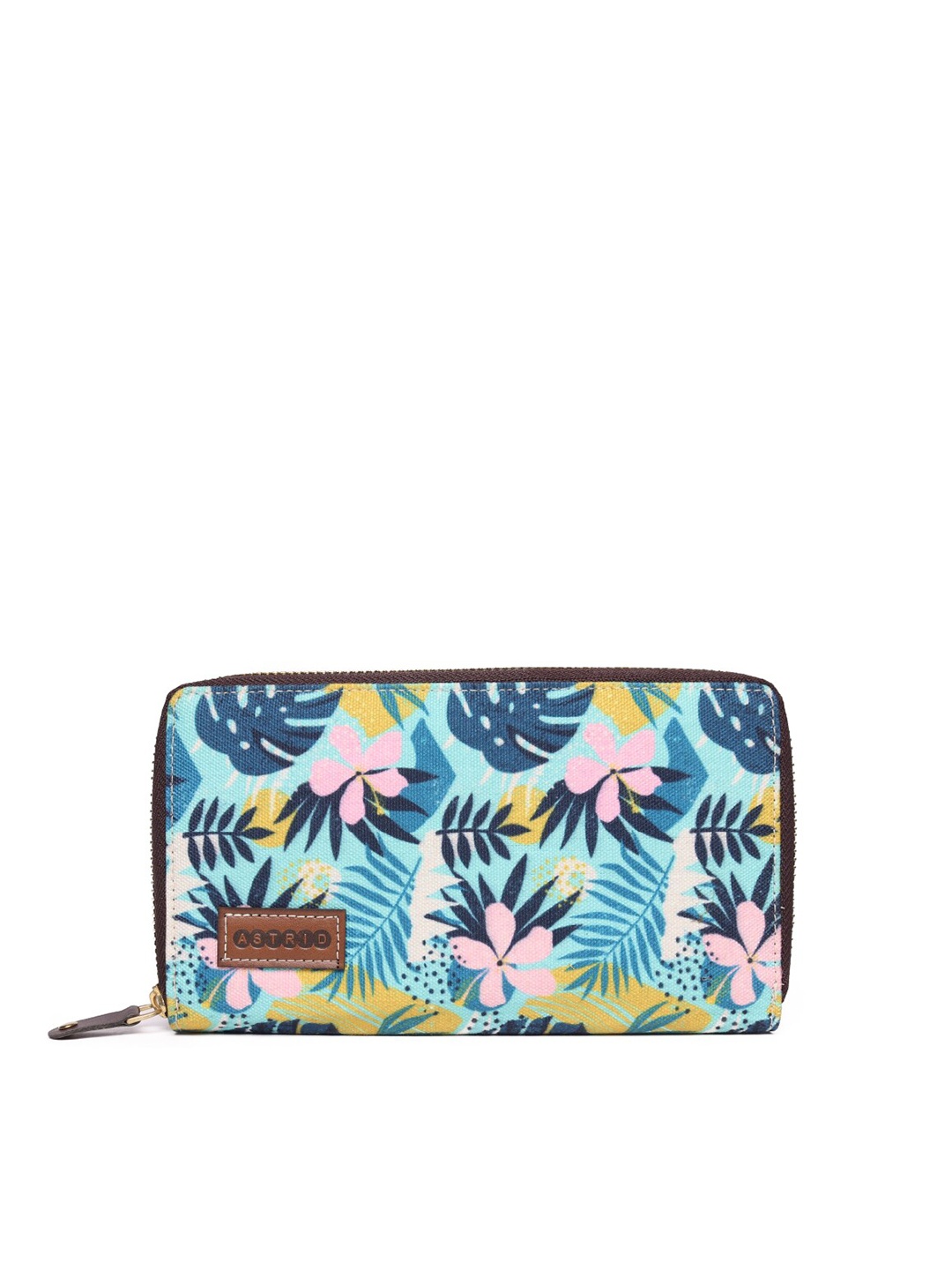 

ASTRID Women Green & Blue Floral Printed Canvas Zip Around Wallet