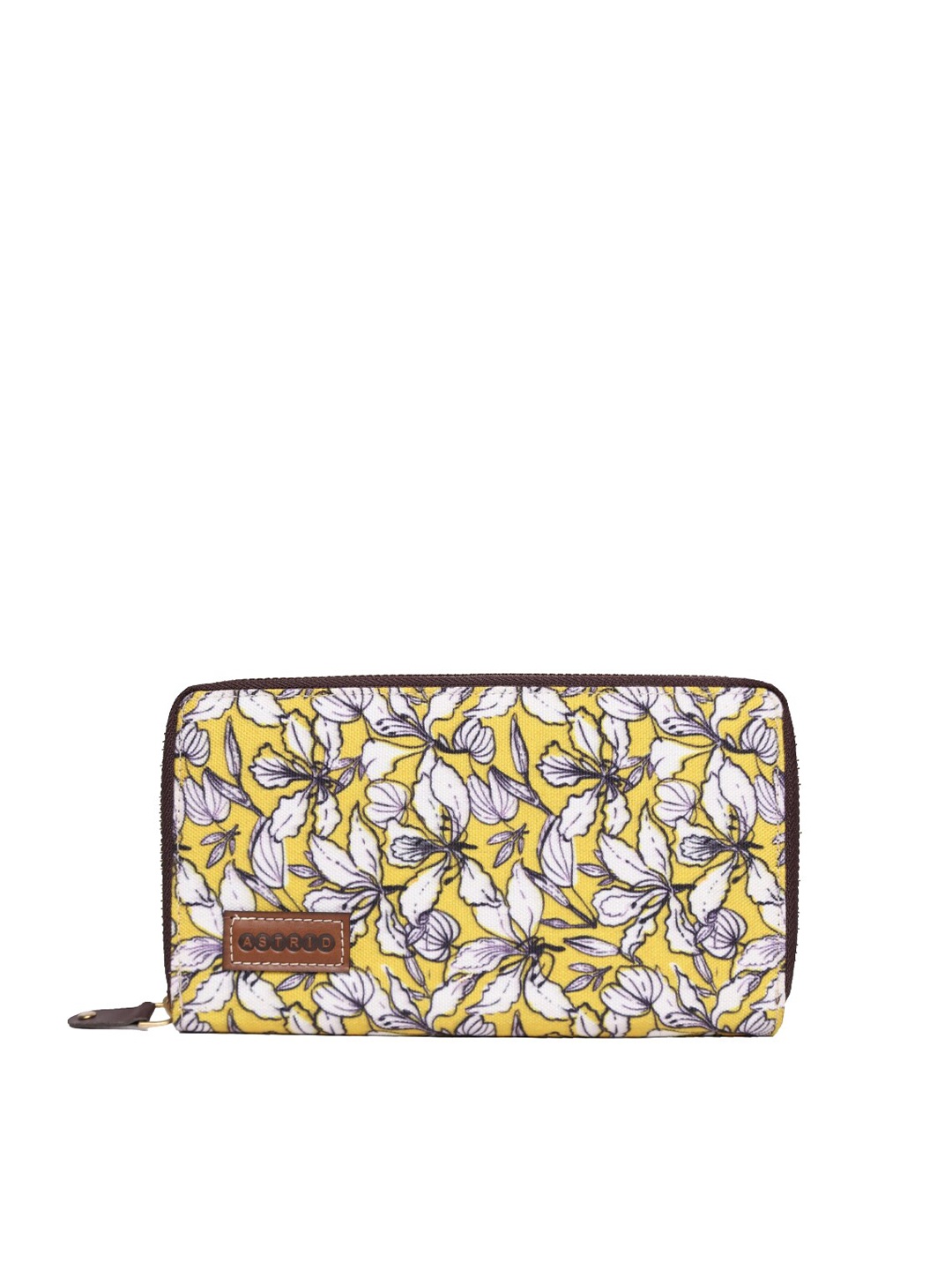 

ASTRID Women Yellow & White Floral Printed Canvas Zip Around Wallet