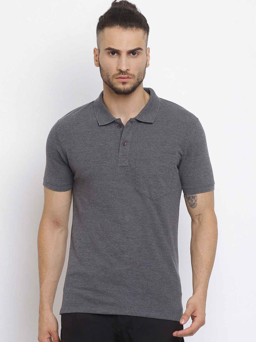 

MKH Men Grey Polo Collar Sports T-shirt