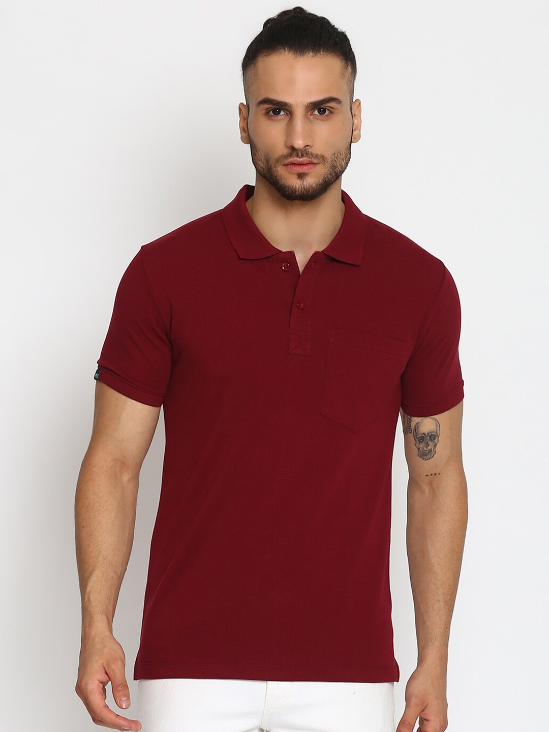

MKH Men Polo Collar Sports T-shirt, Maroon