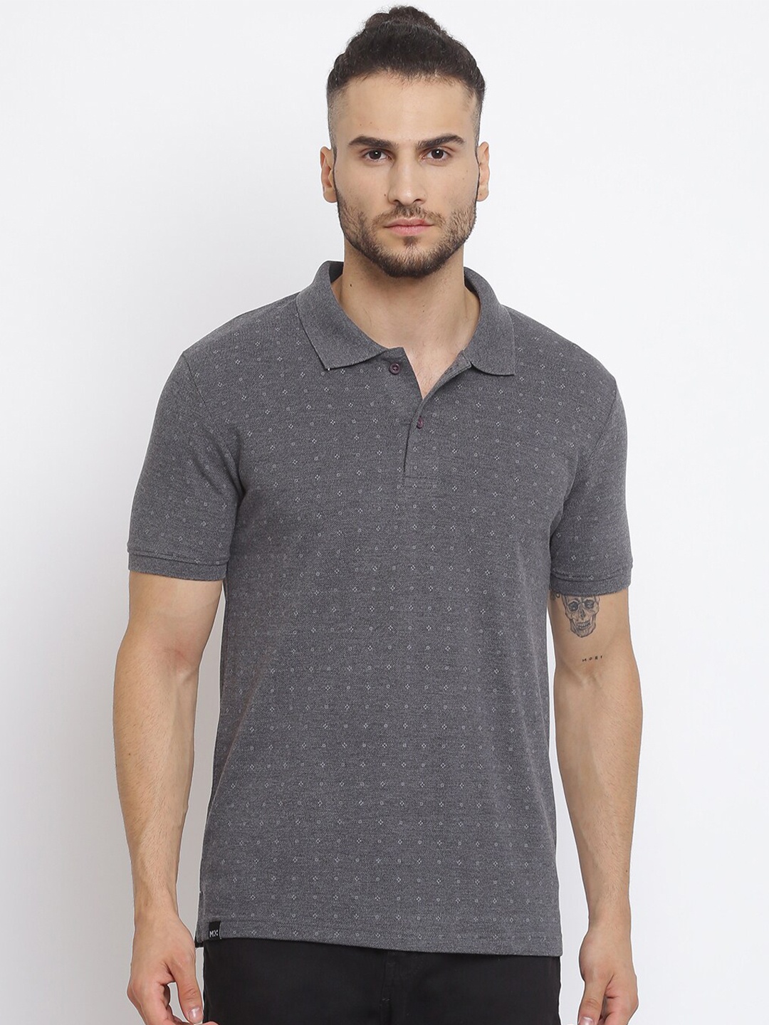 

MKH Men Grey Polo Collar Sports T-shirt