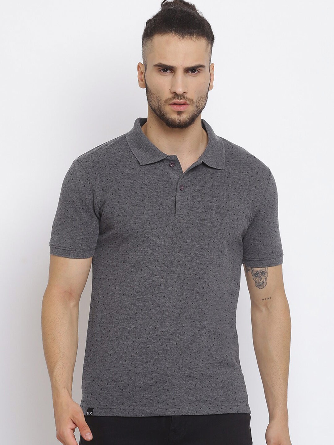 

MKH Men Grey Polo Collar Printed Sports T-shirt